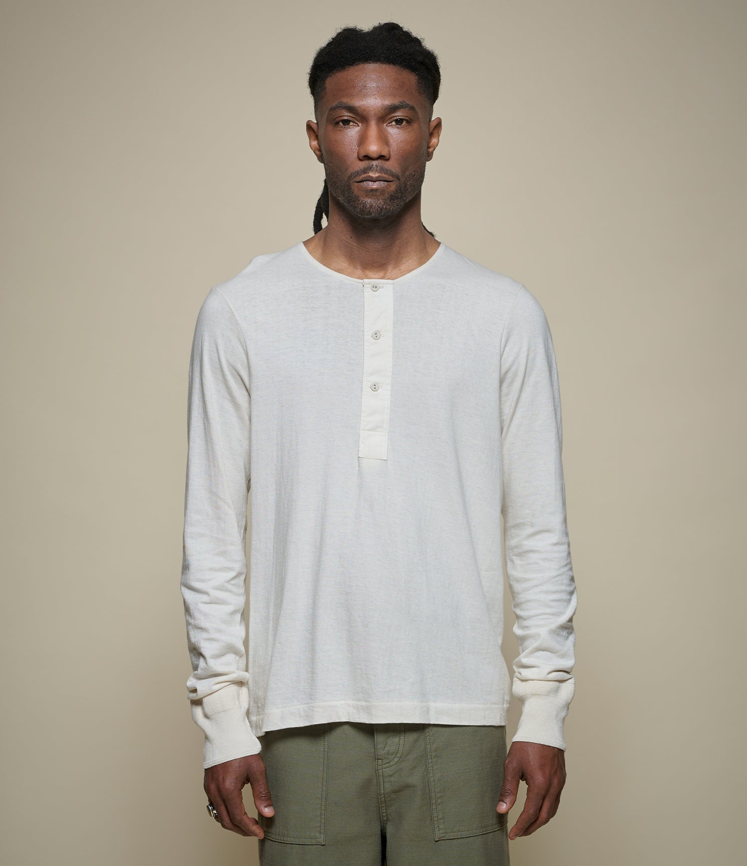 102 Loopwheeled Maco-Imit Long Sleeve Henley – Merz b. Schwanen
