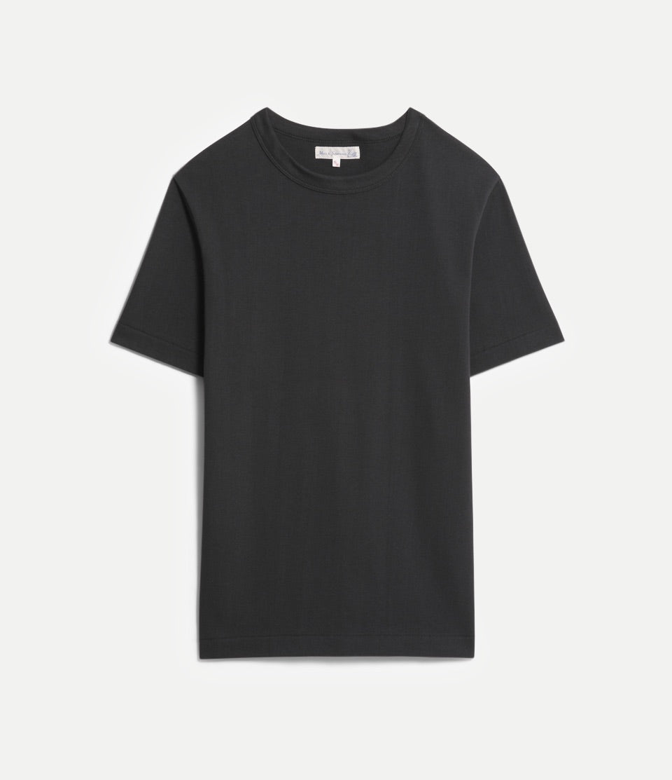 Black t-shirt on a light gray background