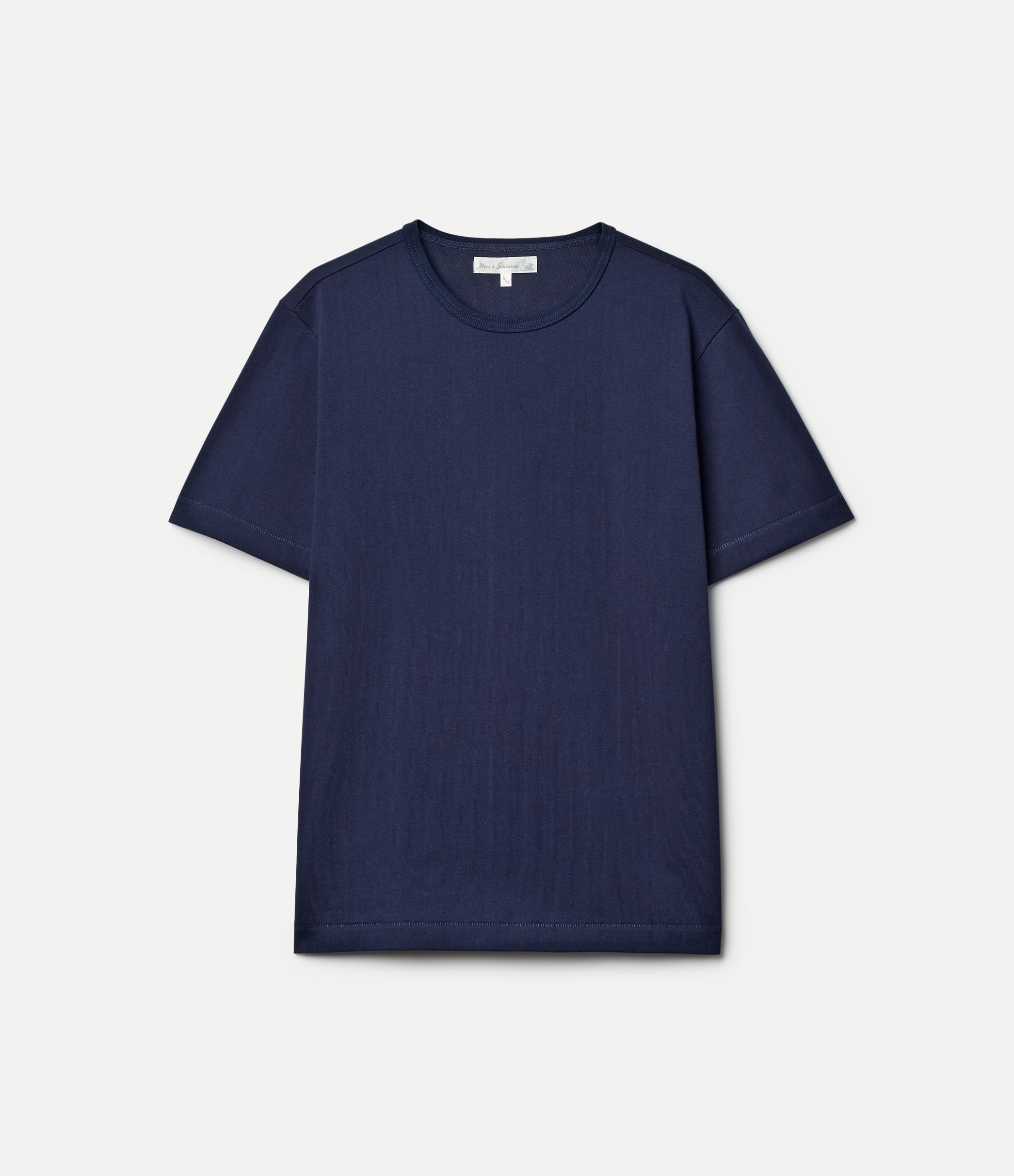 Navy blue t-shirt on a light gray background