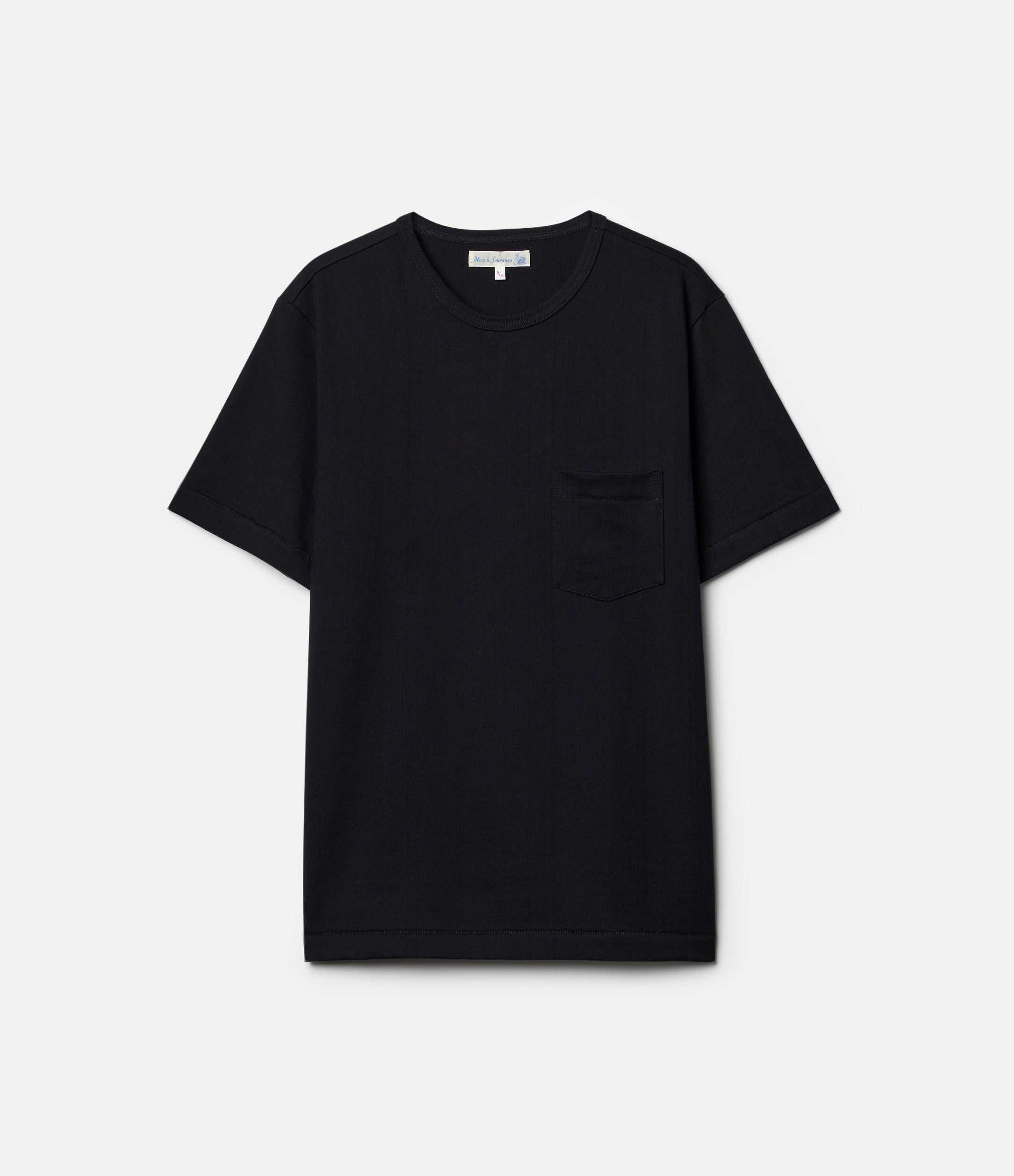 Black t-shirt with a pocket on a white background