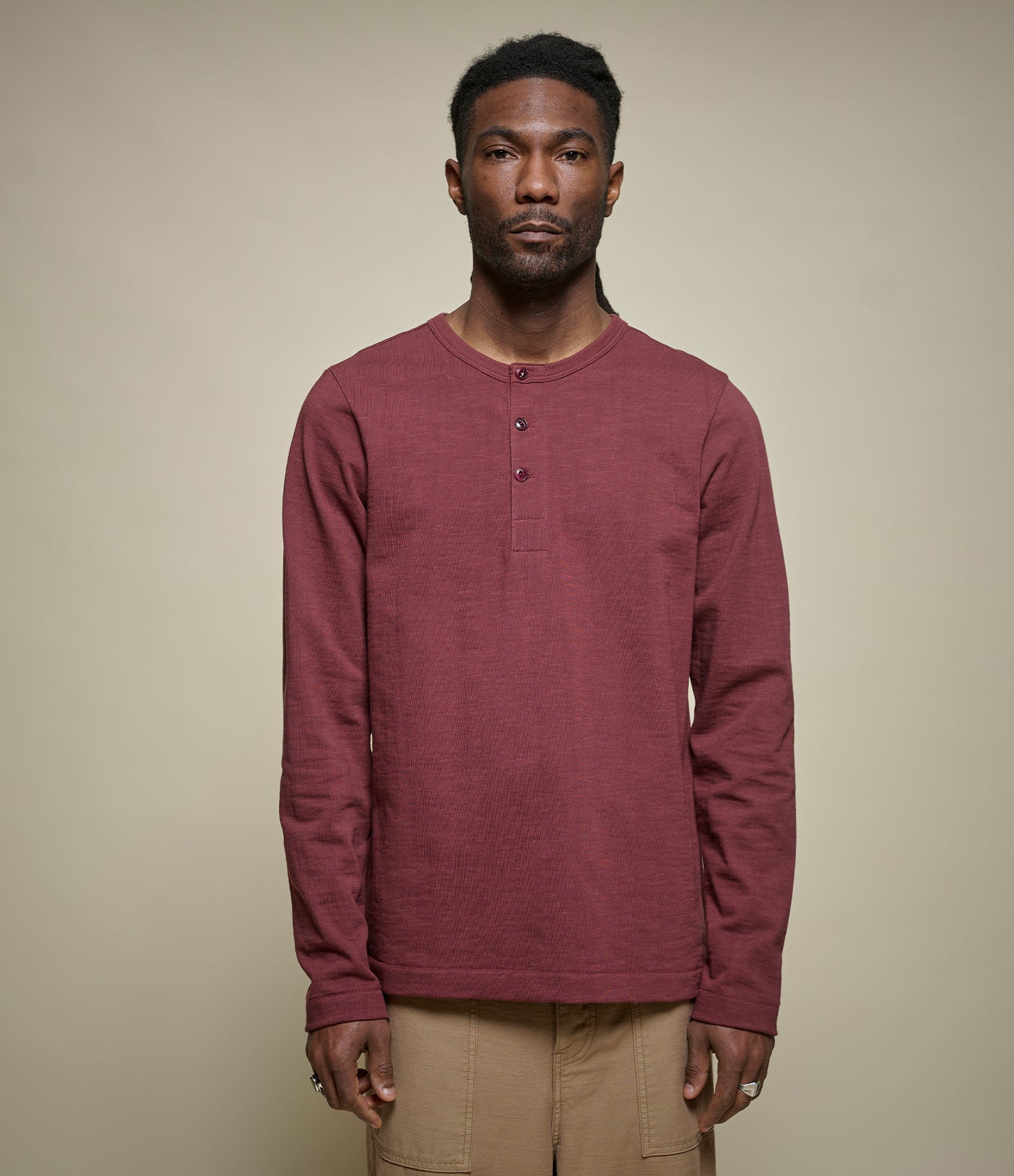 2S08 Burgundy Loopwheeled Henley | Merz b. Schwanen