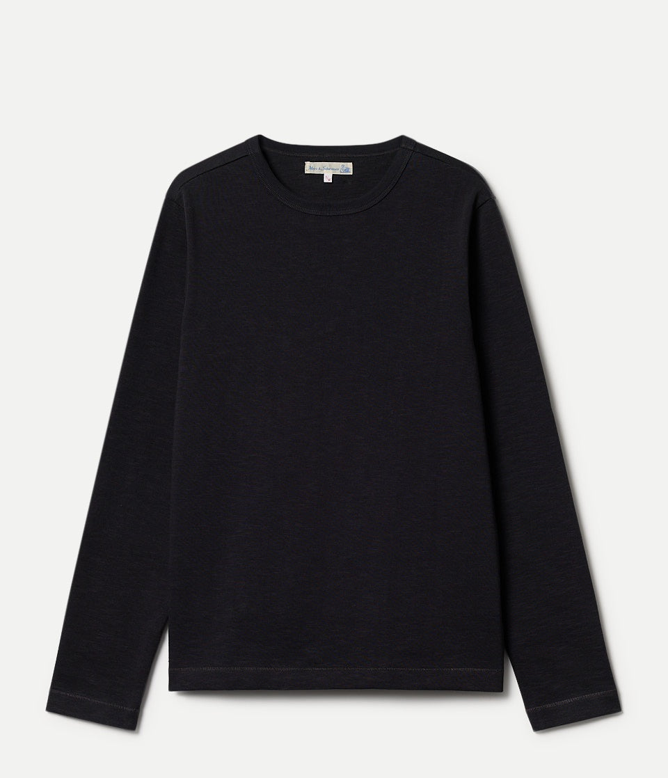 Black long-sleeve shirt on a light gray background