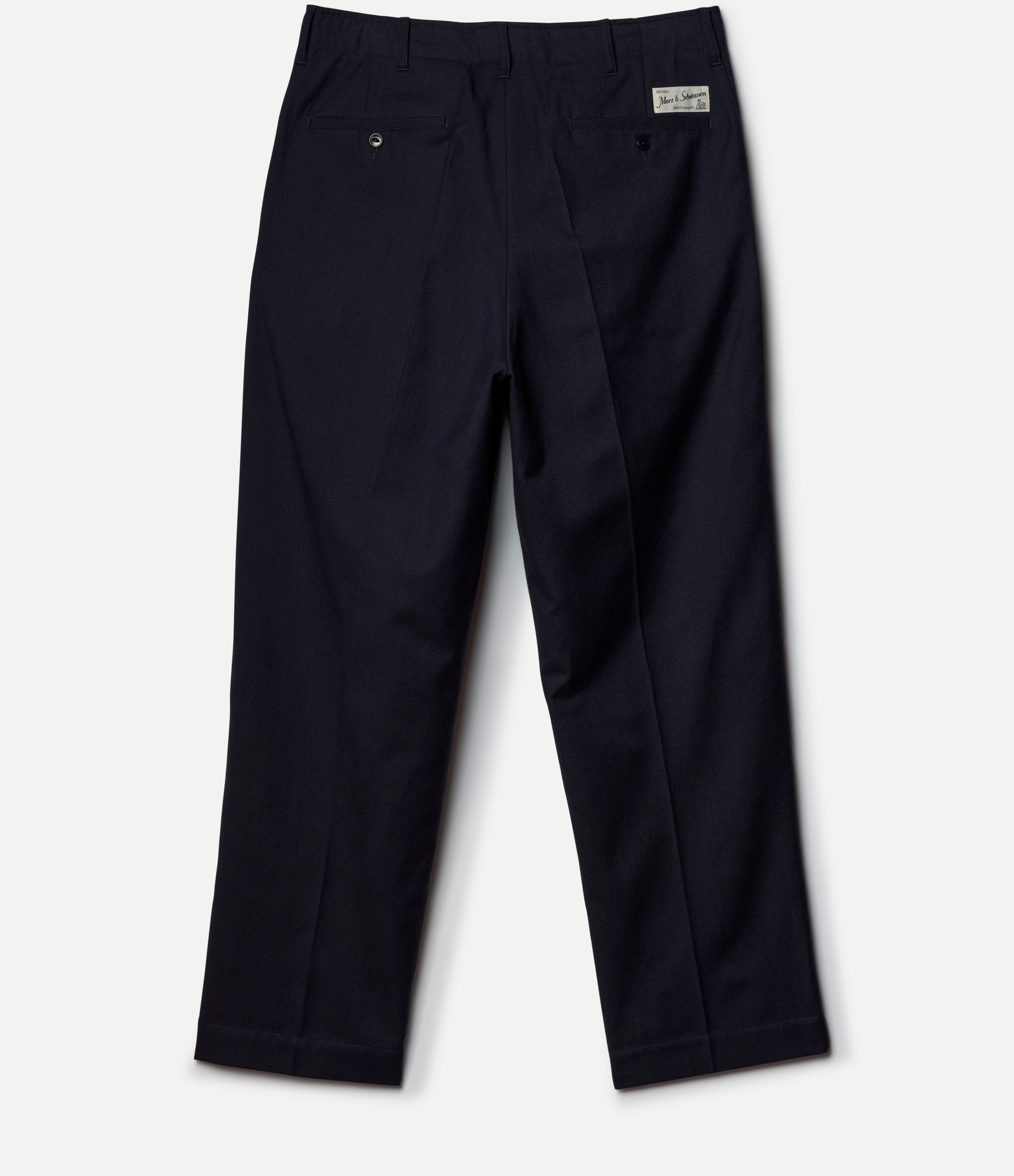 Navy Blue wool pants on a white background