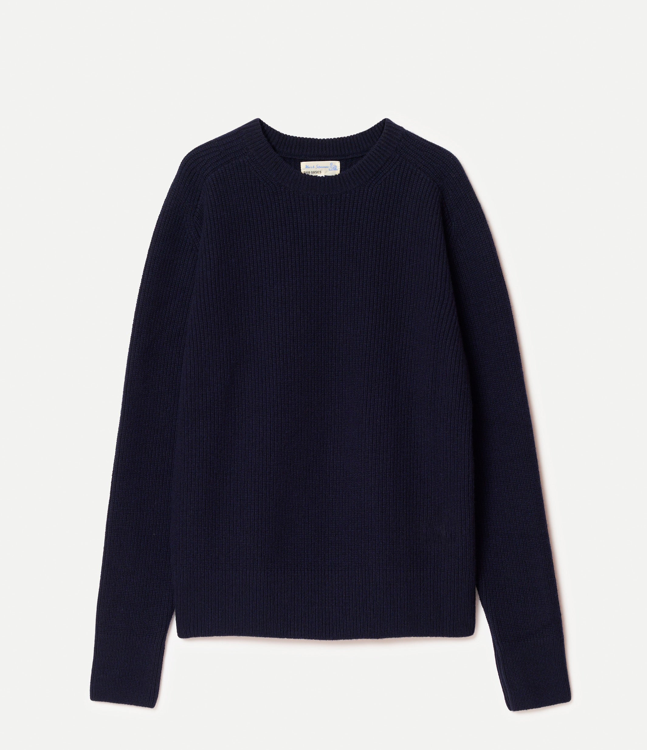 Navy blue sweater on a light gray background
