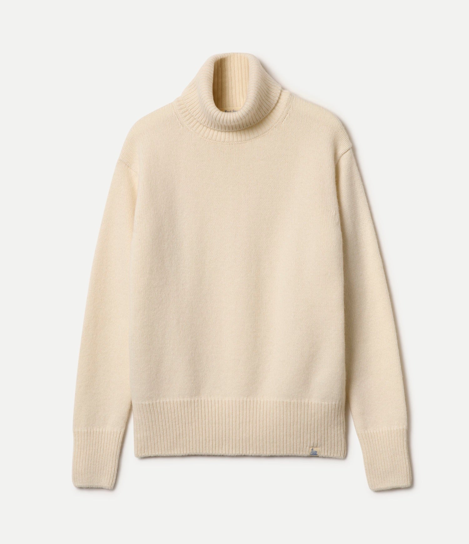Beige turtleneck sweater on a white background