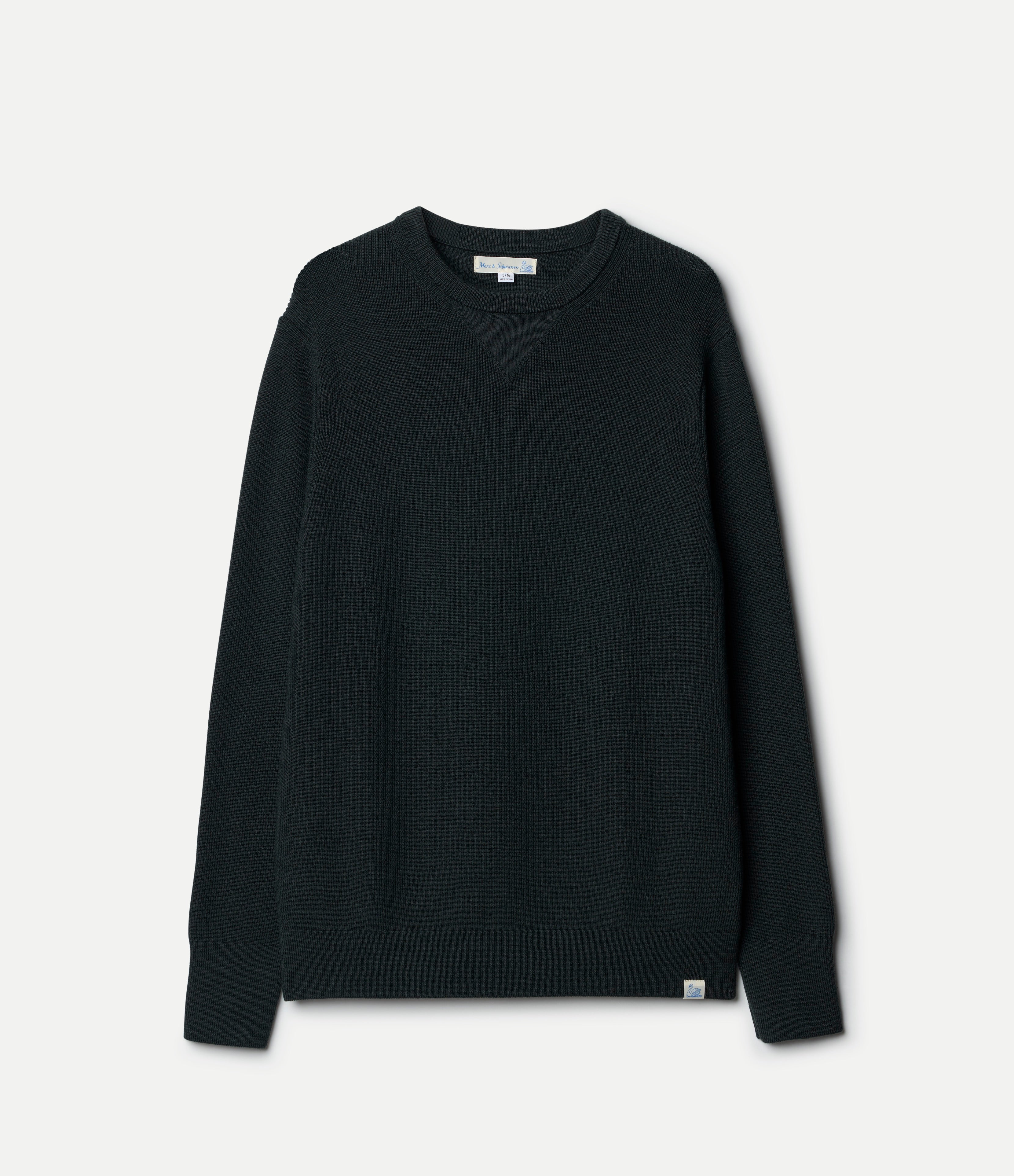 Dark green sweater on a light gray background