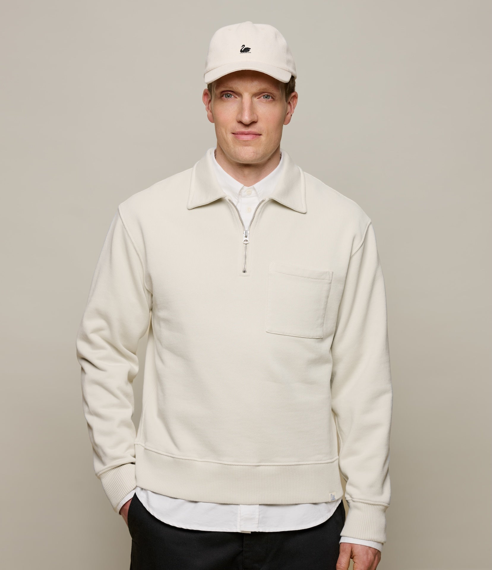 Authentic Fleece Polo Collared Half-Zip Cotton Sweatshirt – Merz b