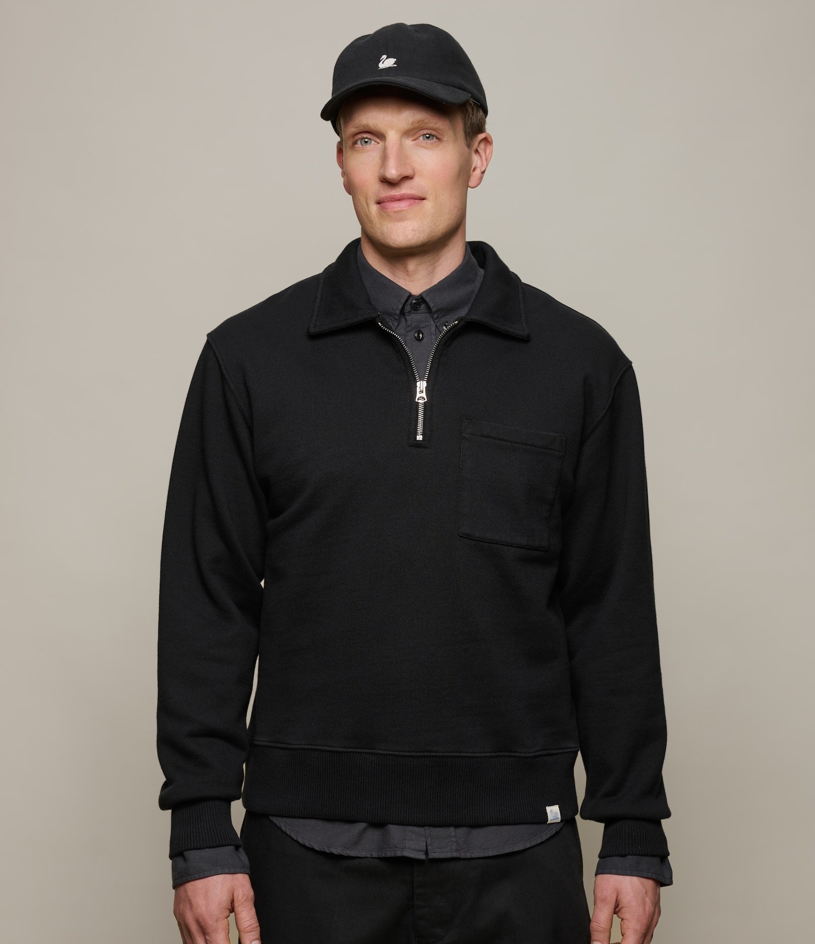 Authentic Fleece Polo Collared Half-Zip Cotton Sweatshirt – Merz b