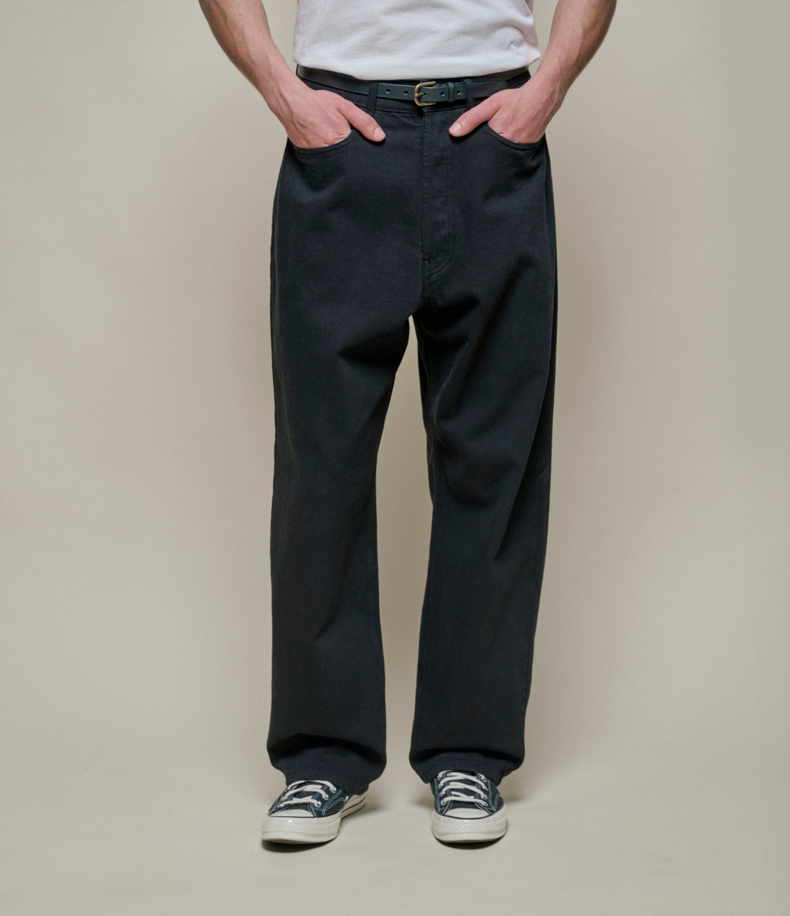 Men's Black Cotton Twill 5-Pocket Pants | Merz b. Schwanen