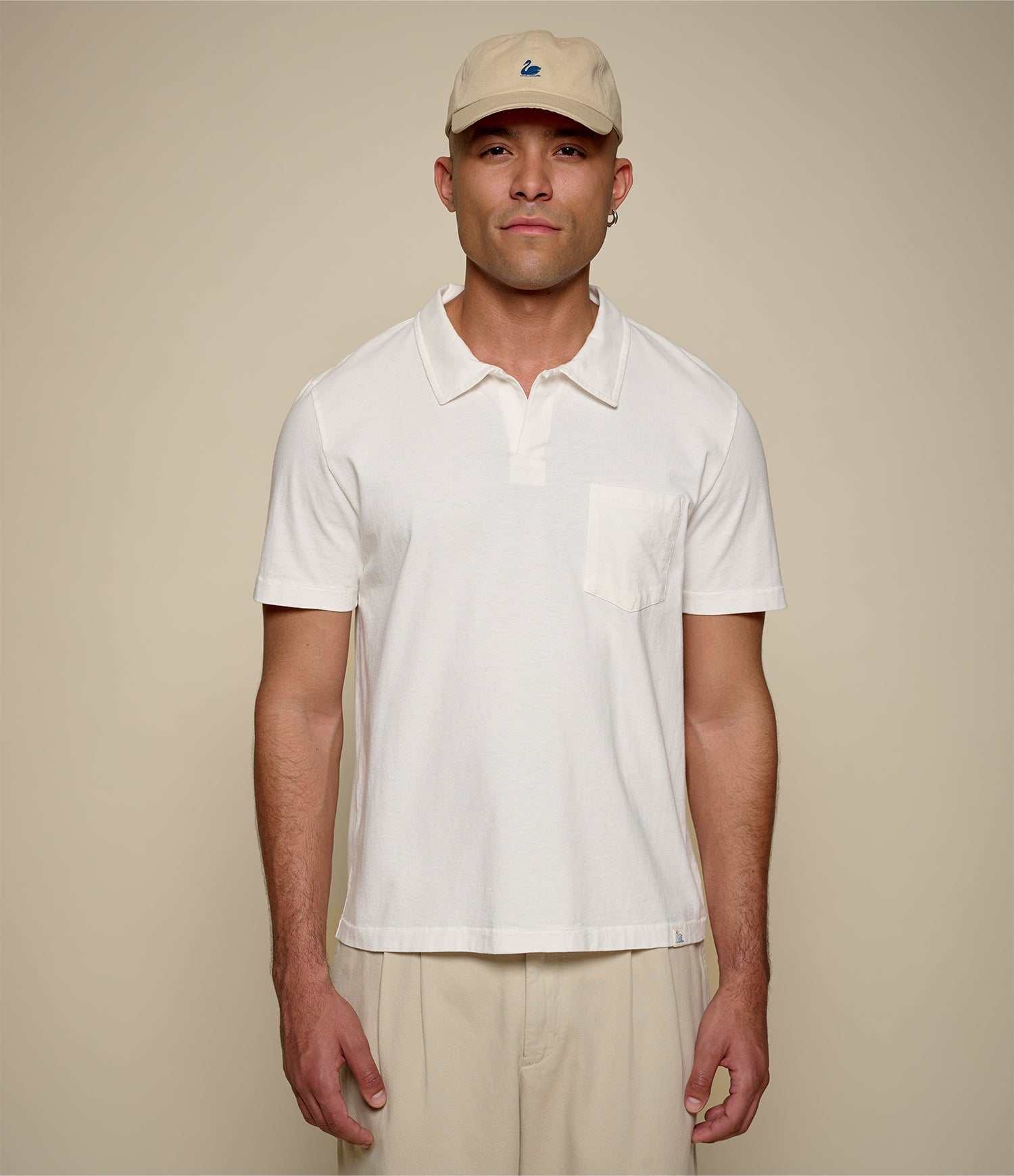 Merz.b Schwanen ポロシャツ 胸ポケット付き オフホワイト Classic Cotton Jersey Short Sleeve Polo Shirt – Merz b. Schwanen