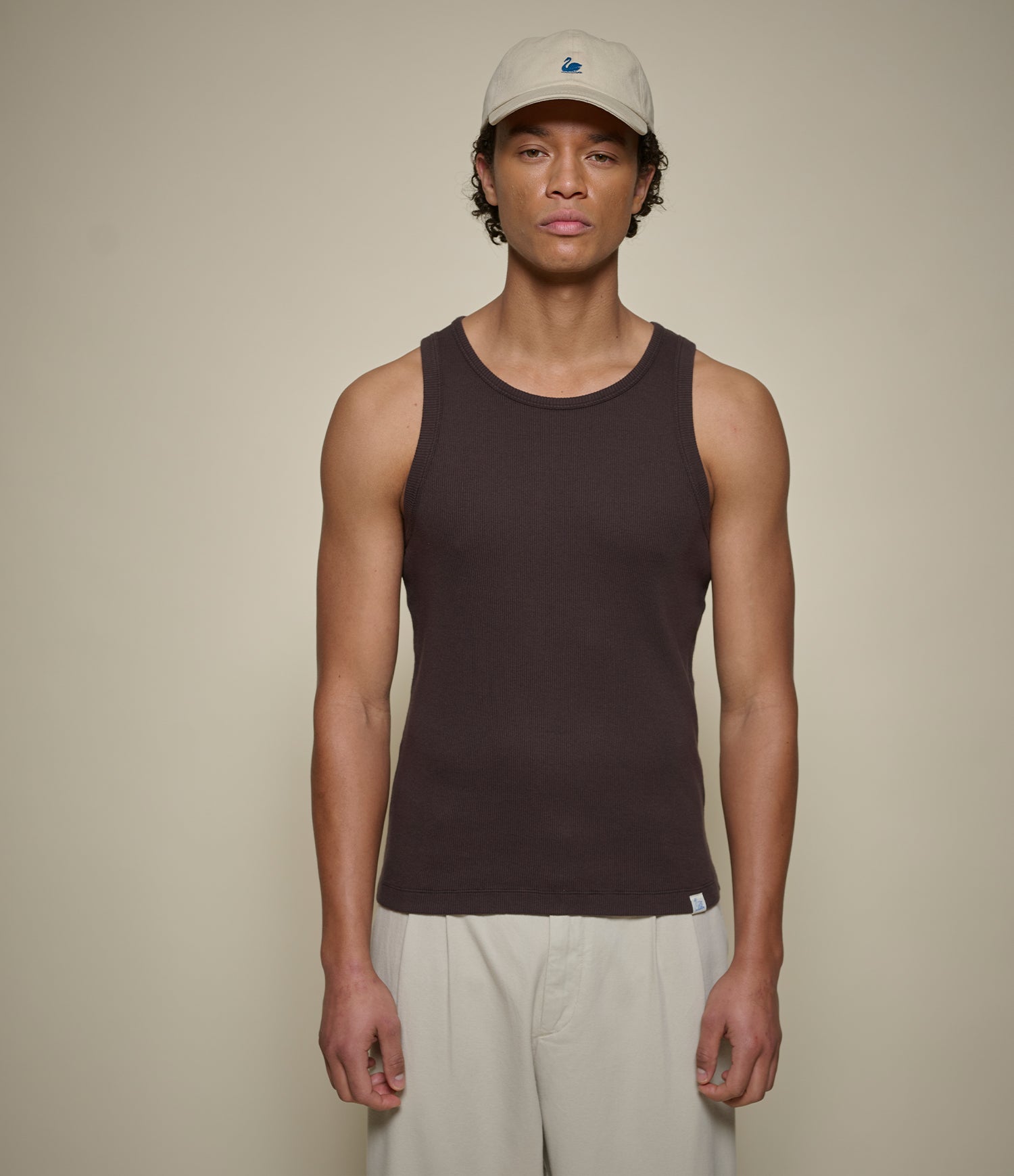 Men's Espresso Ribbed Cotton Tank Top | Merz b. Schwanen