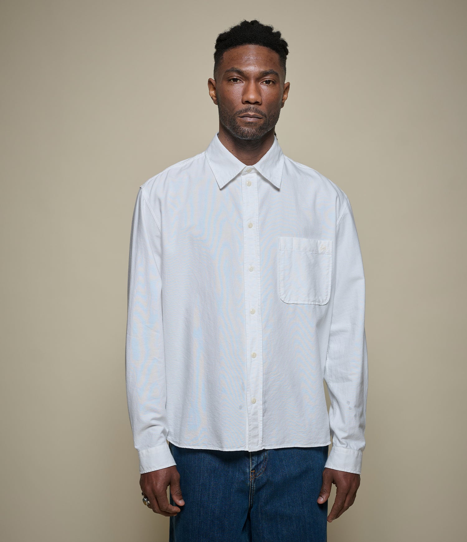 Modern-Cut Cotton Oxford Long Sleeve Shirt – Merz b. Schwanen