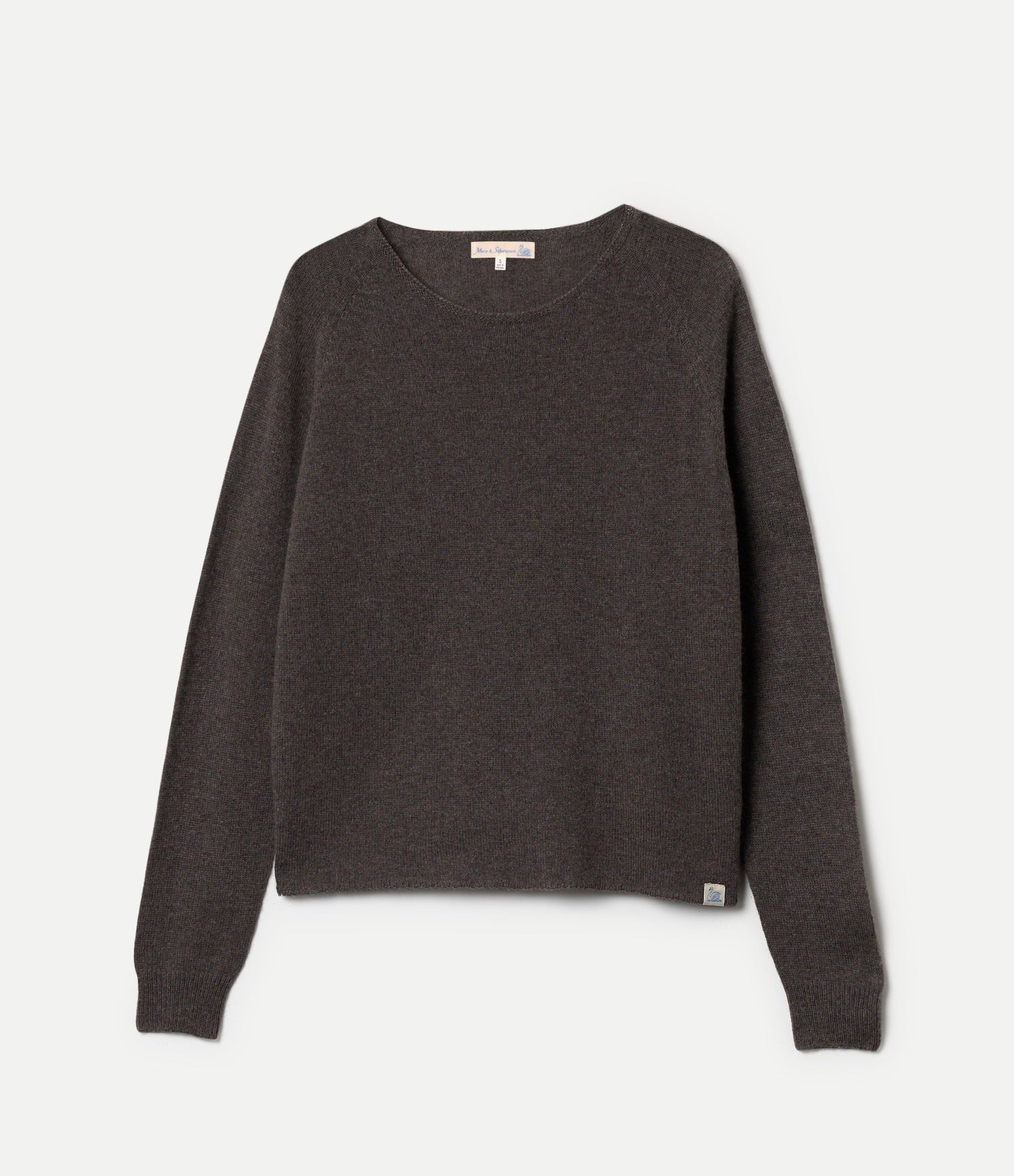 Dark gray sweater made of merino wool, silk and cashmere against neutral background