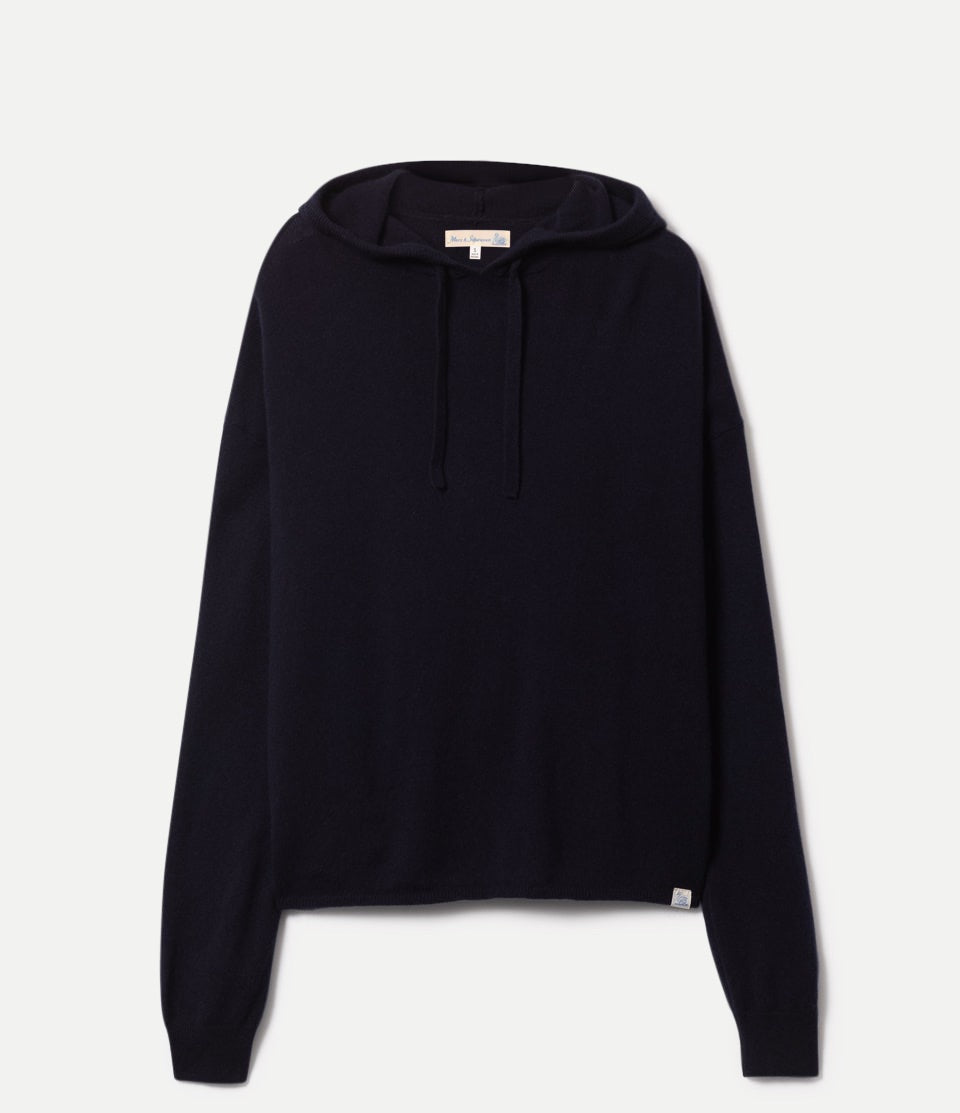 Dark navy hoodie on a light gray background