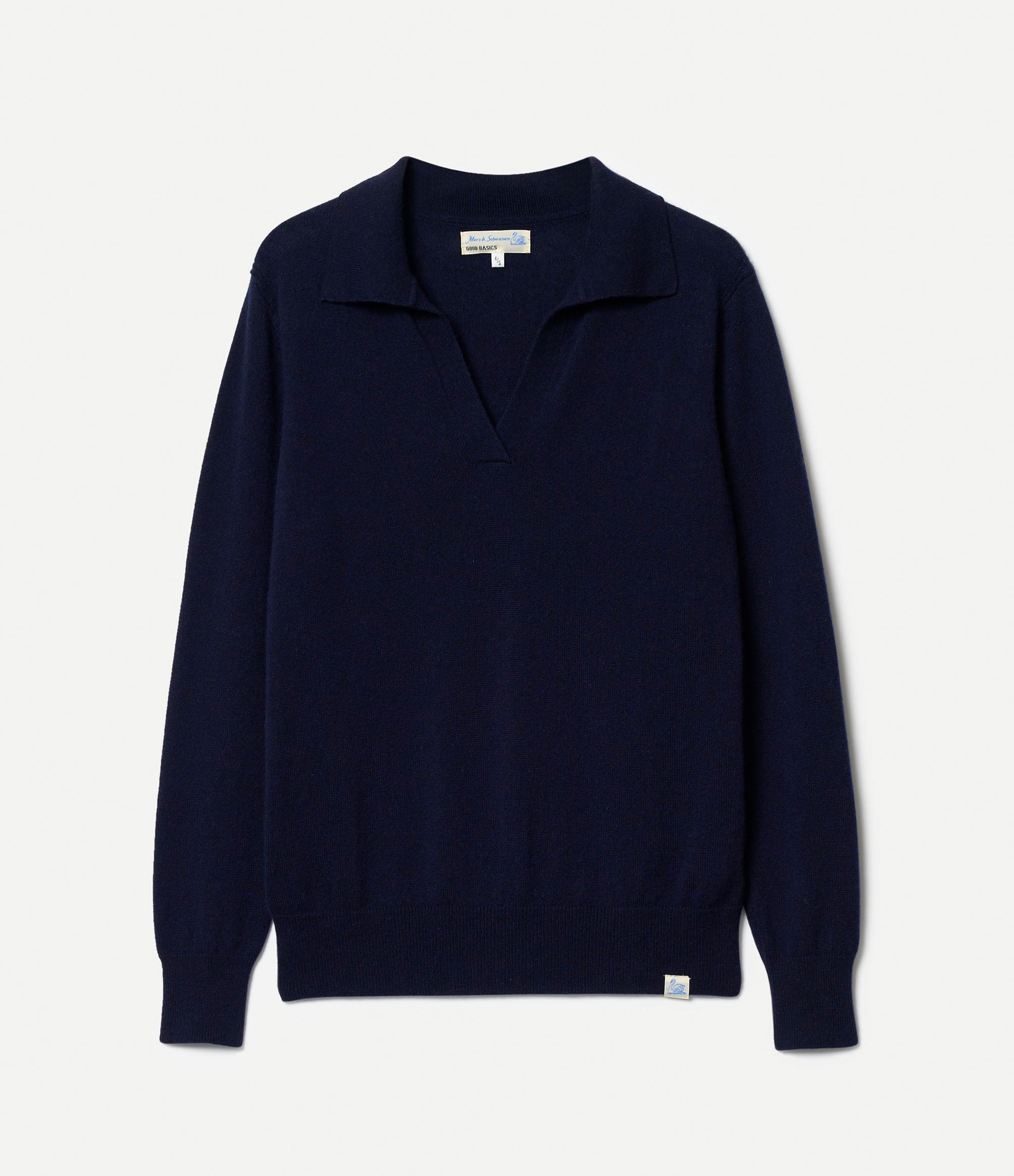 Navy blue sweater on a light gray background
