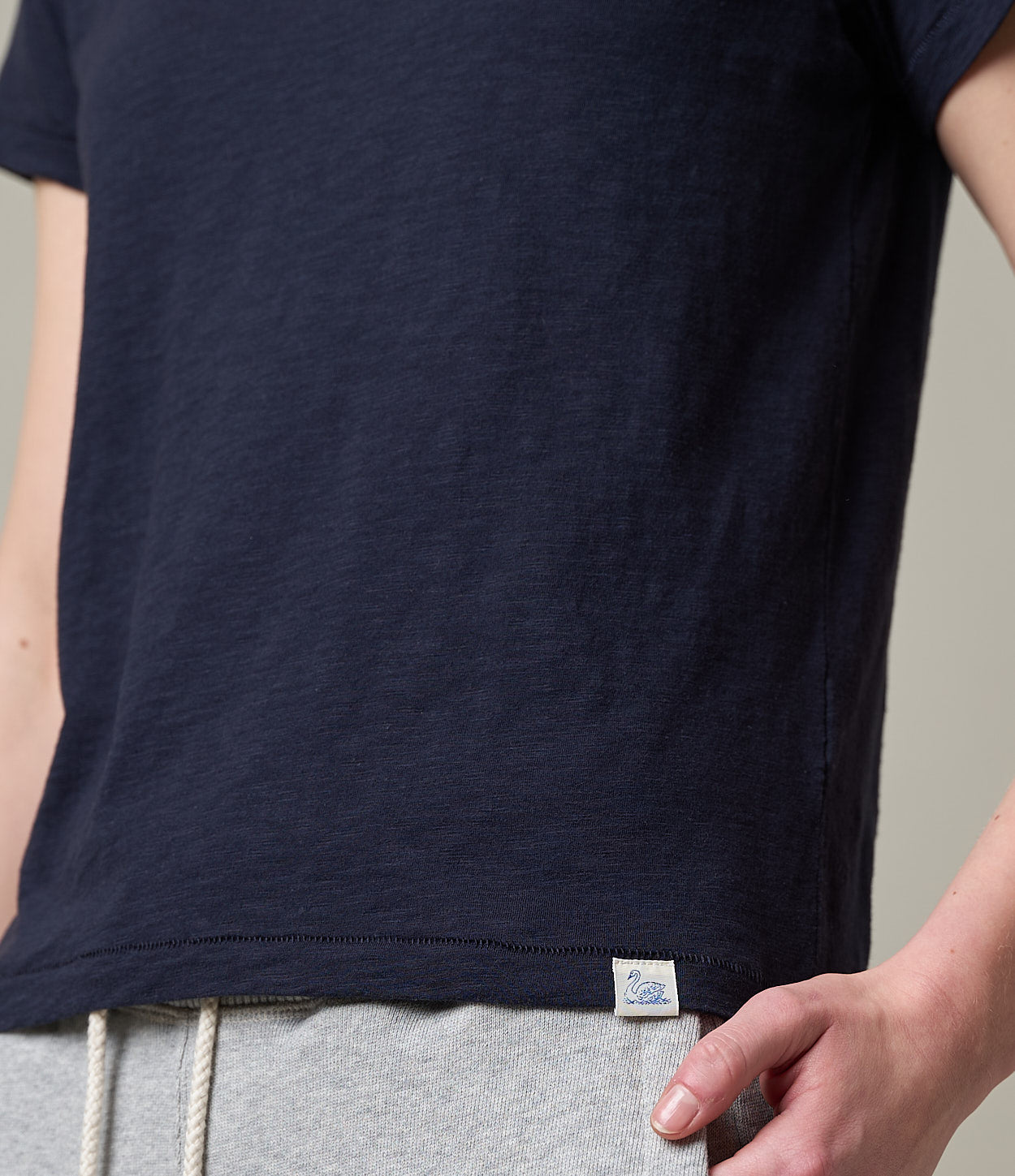 CLose up shot of dark navy pima cotton slub fabric