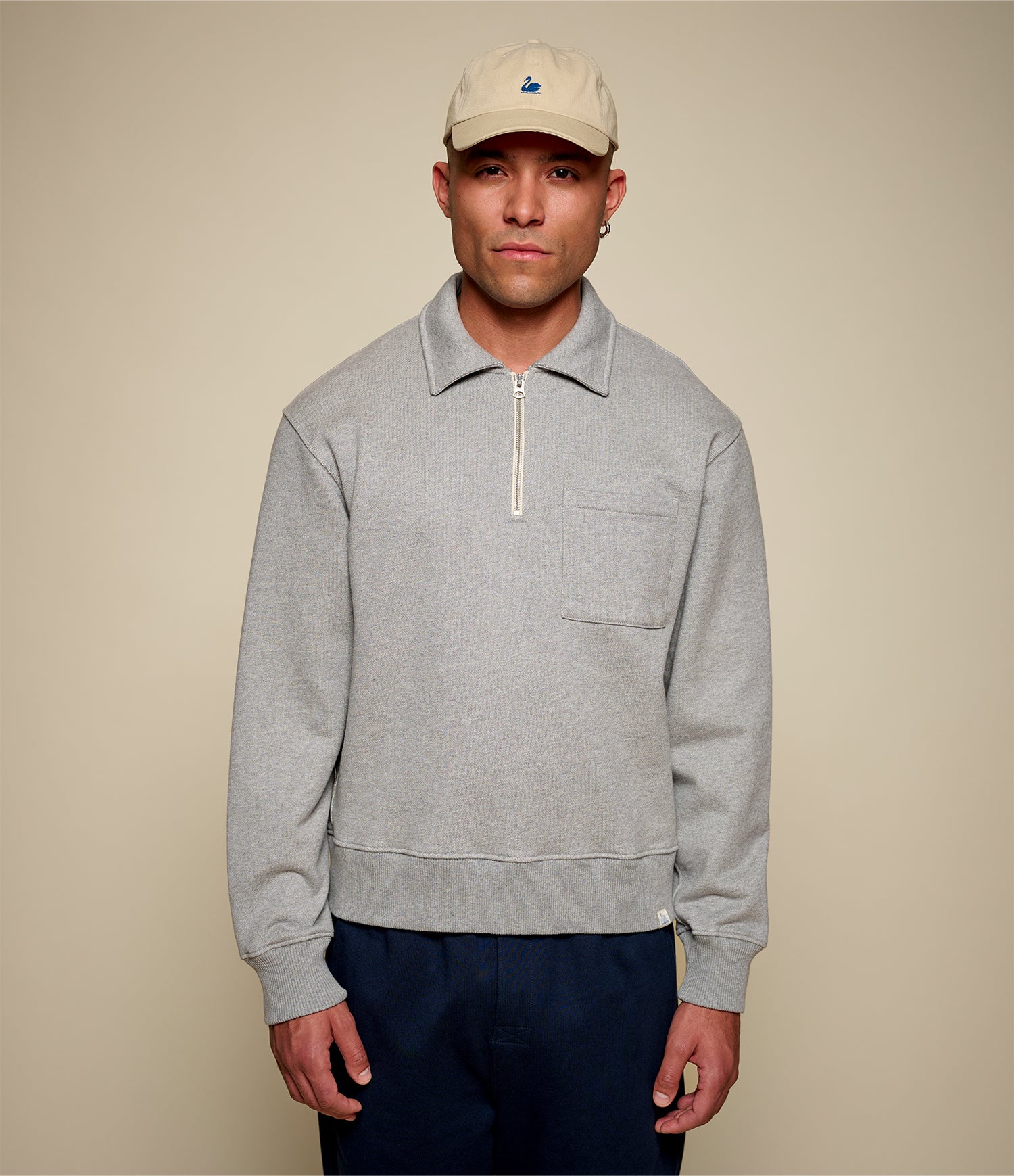 Authentic Fleece Polo Collared Half-Zip Cotton Sweatshirt – Merz b