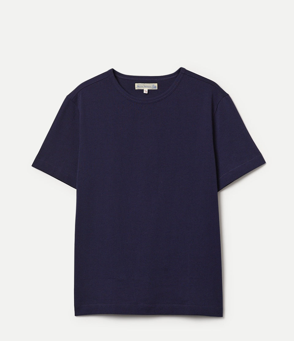 Navy blue t-shirt on a white background