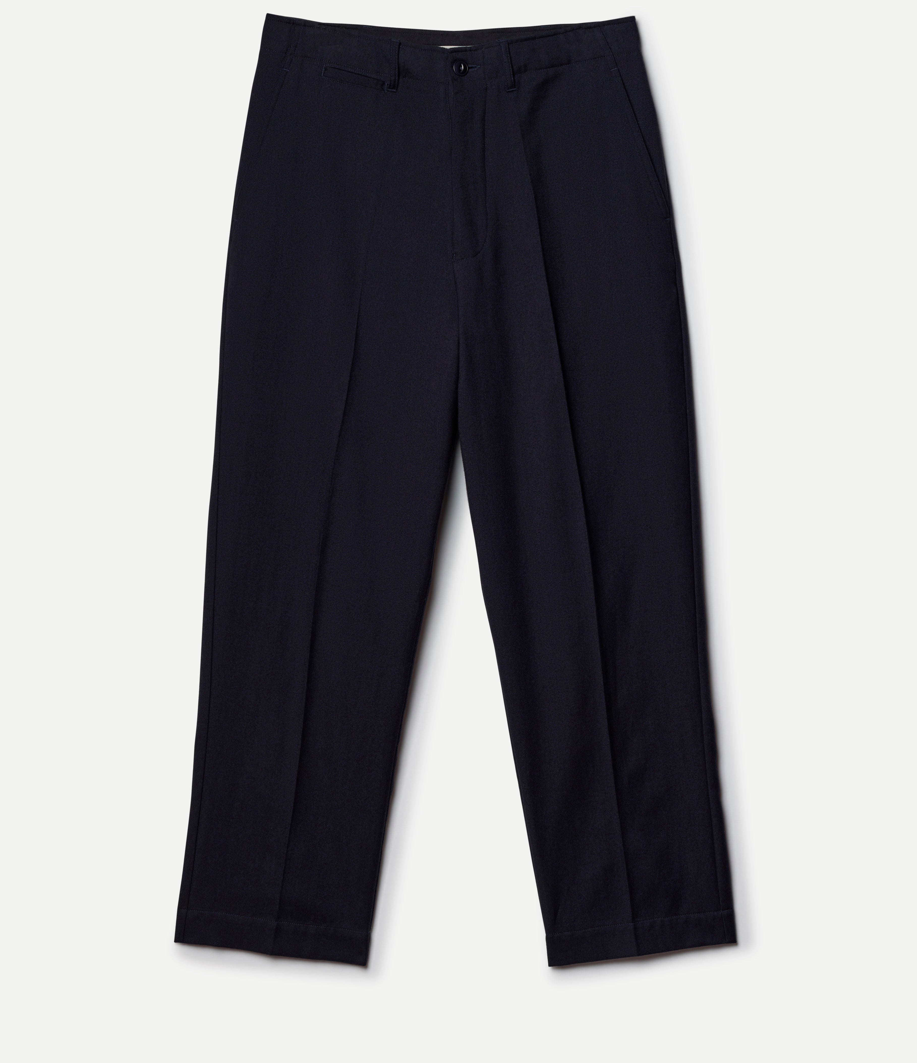 Navy Blue wool pants on a white background
