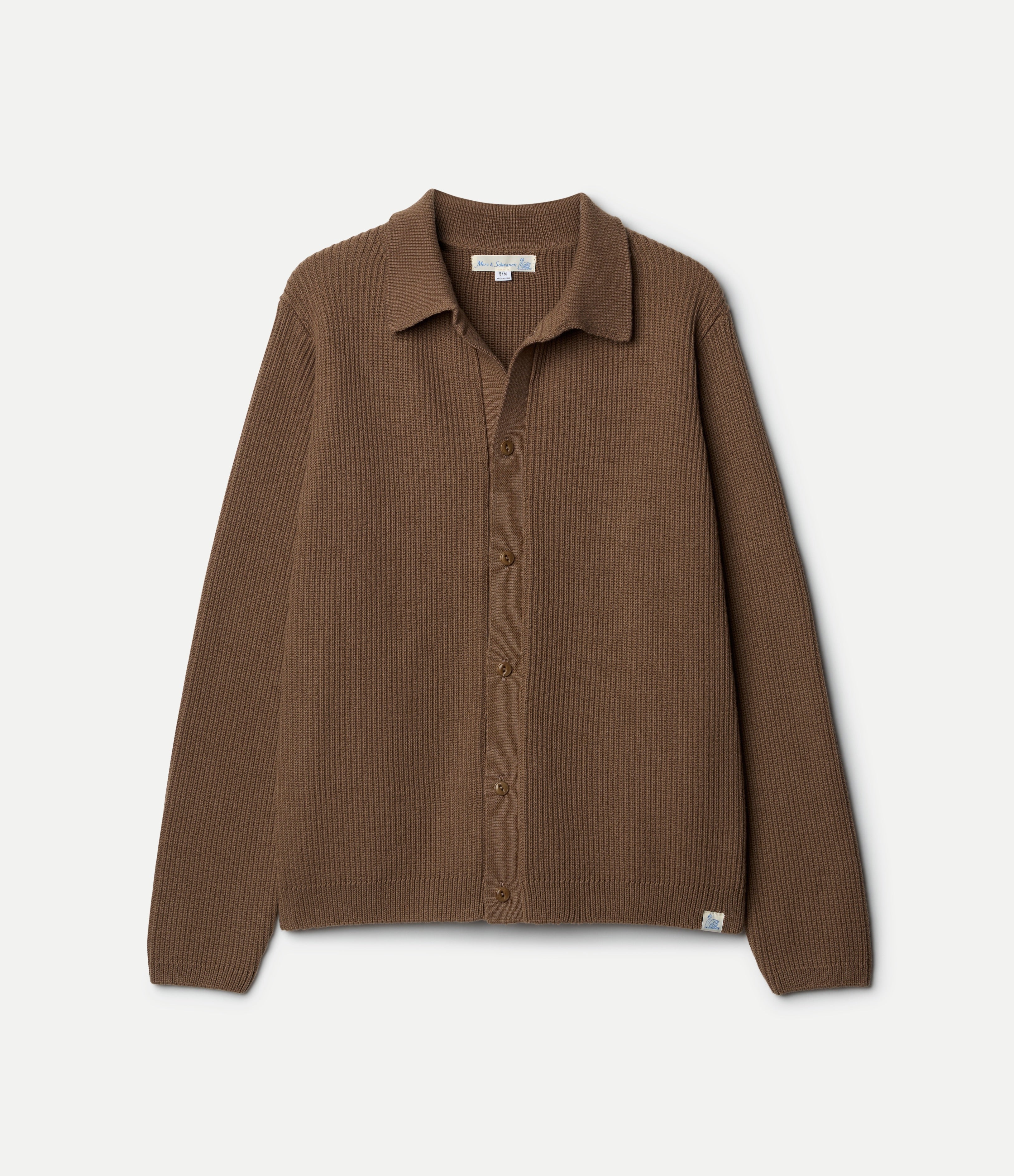 Brown ribbed knit shirt on a white background