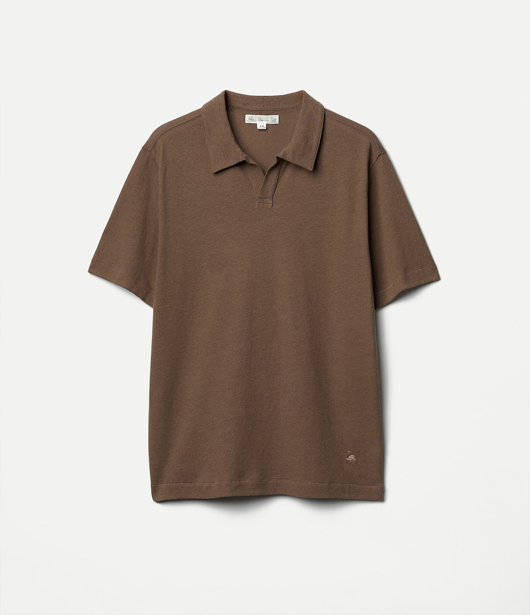Brown linen polo shirt on a white background