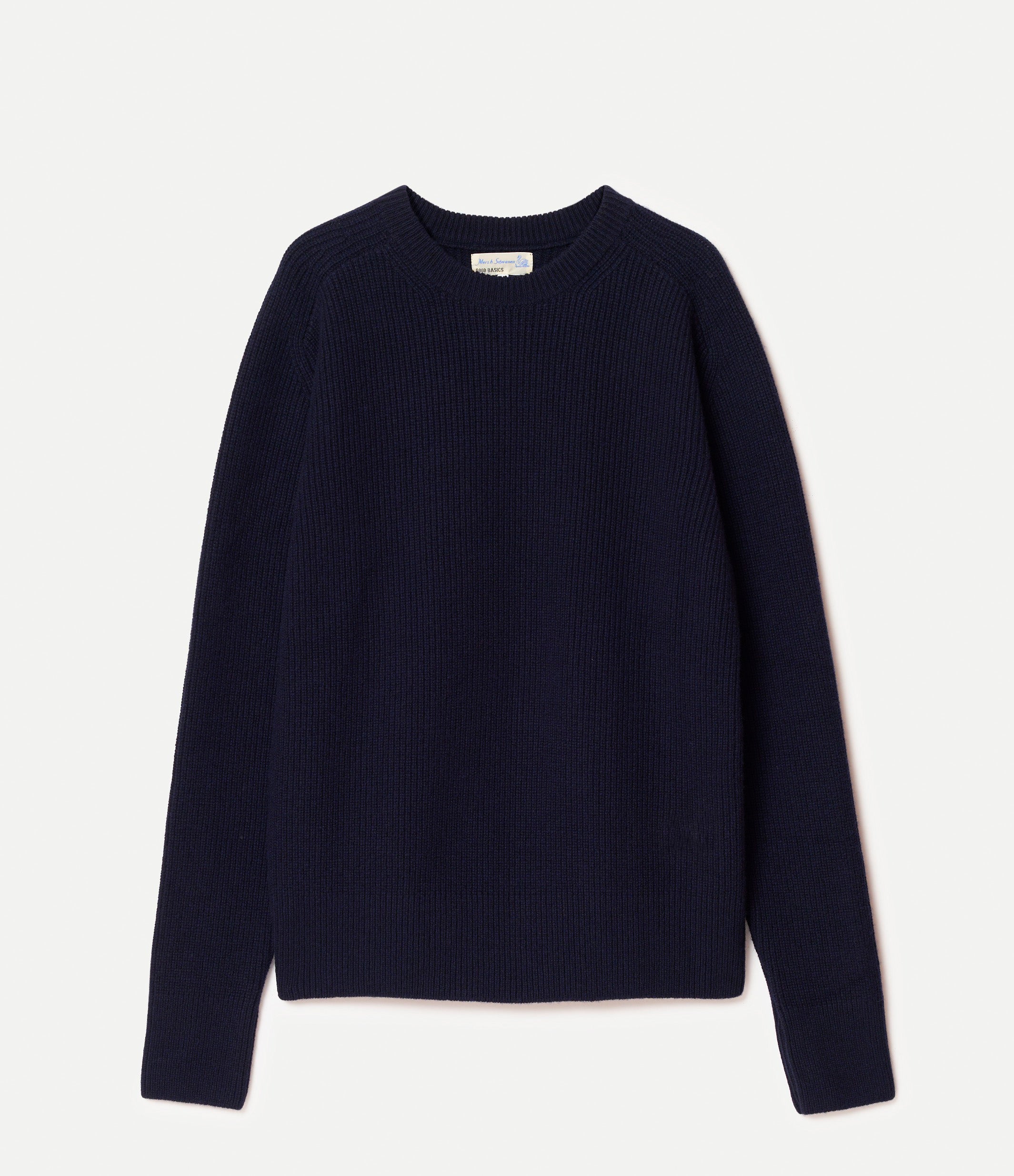 Navy blue sweater on a light gray background