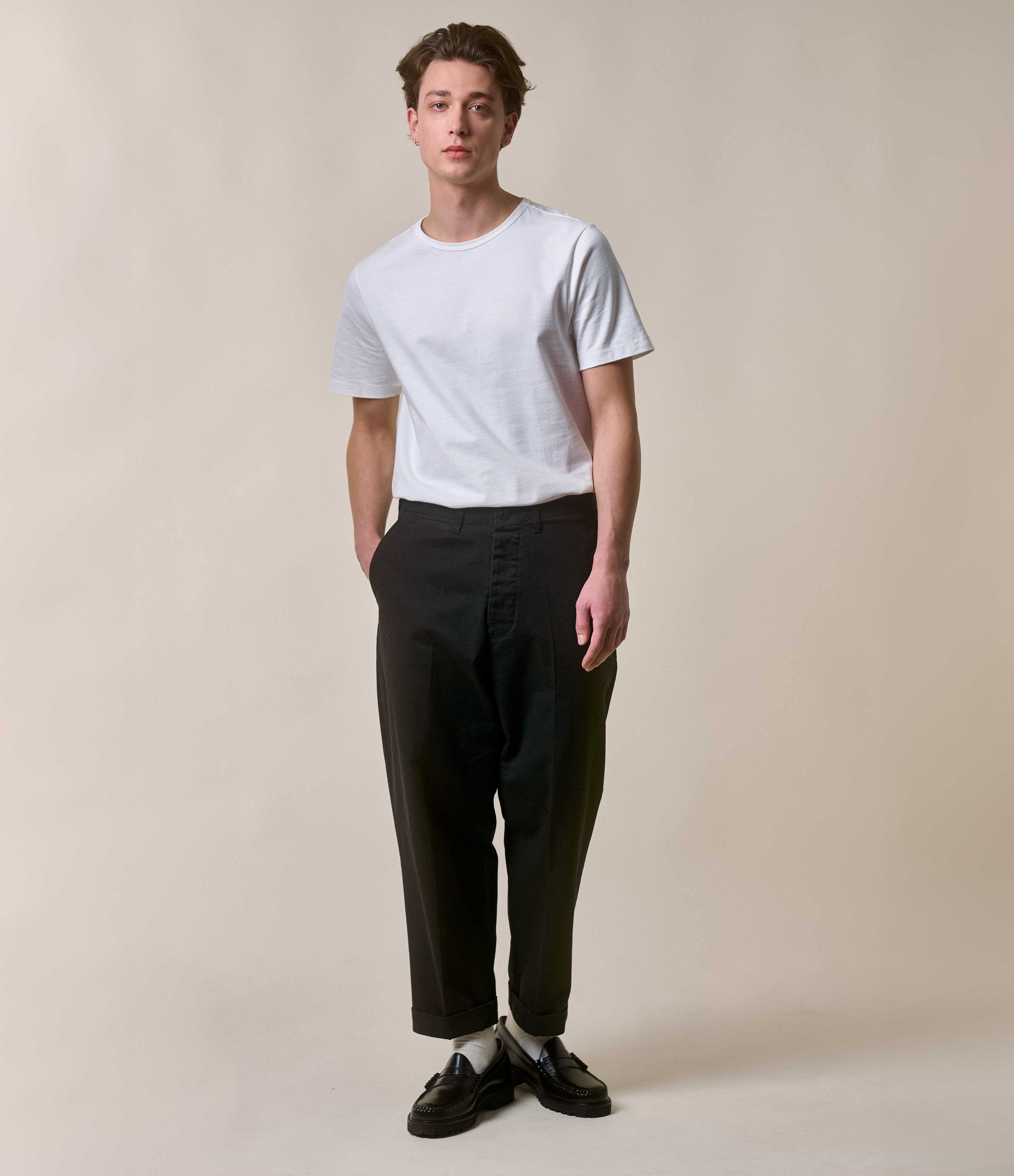 Black Cotton Twill Worker Chino | Merz b. Schwanen