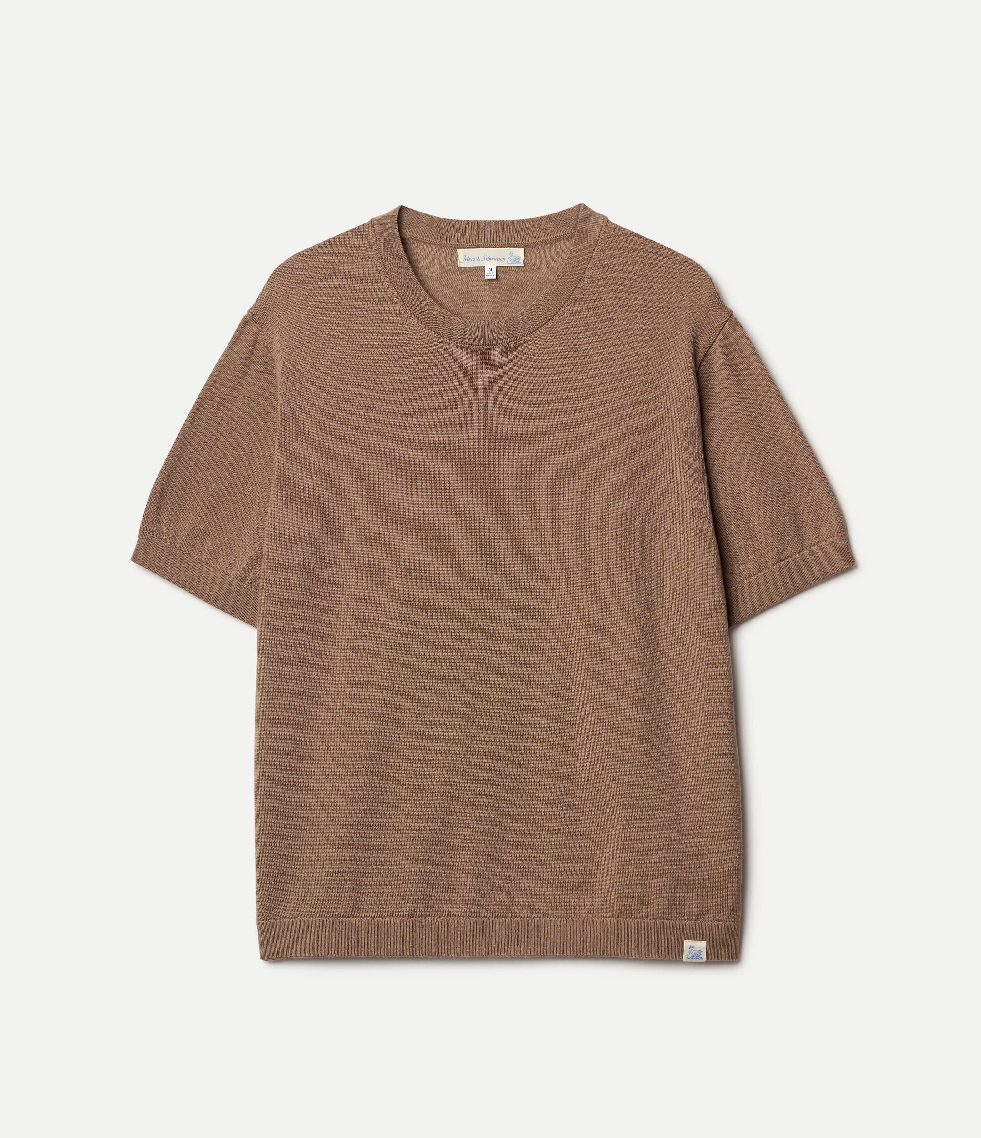 Brown knitted merino wool t-shirt on a white background