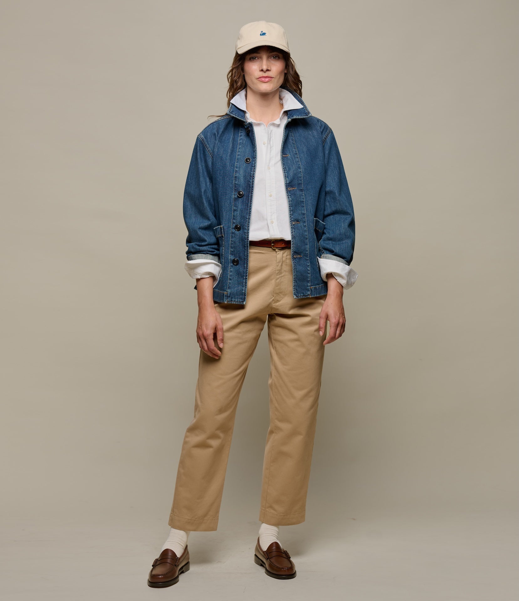 Indigo Cropped Denim Worker Jacket | Merz b. Schwanen