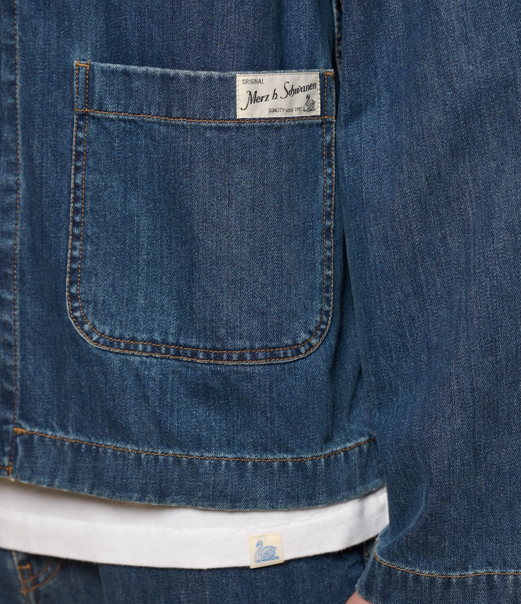 Indigo Cropped Denim Worker Jacket | Merz b. Schwanen