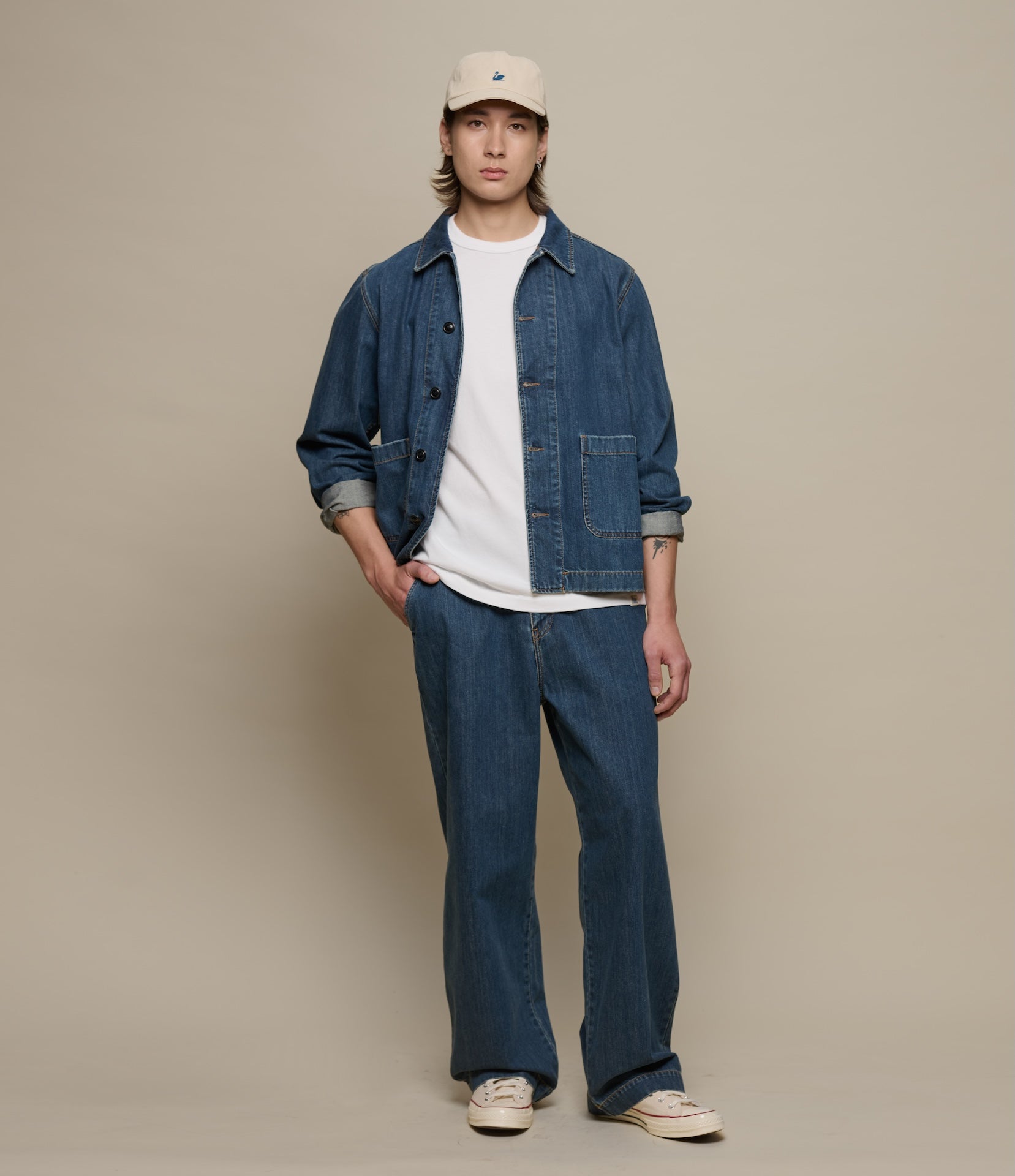 Indigo Cropped Denim Worker Jacket | Merz b. Schwanen