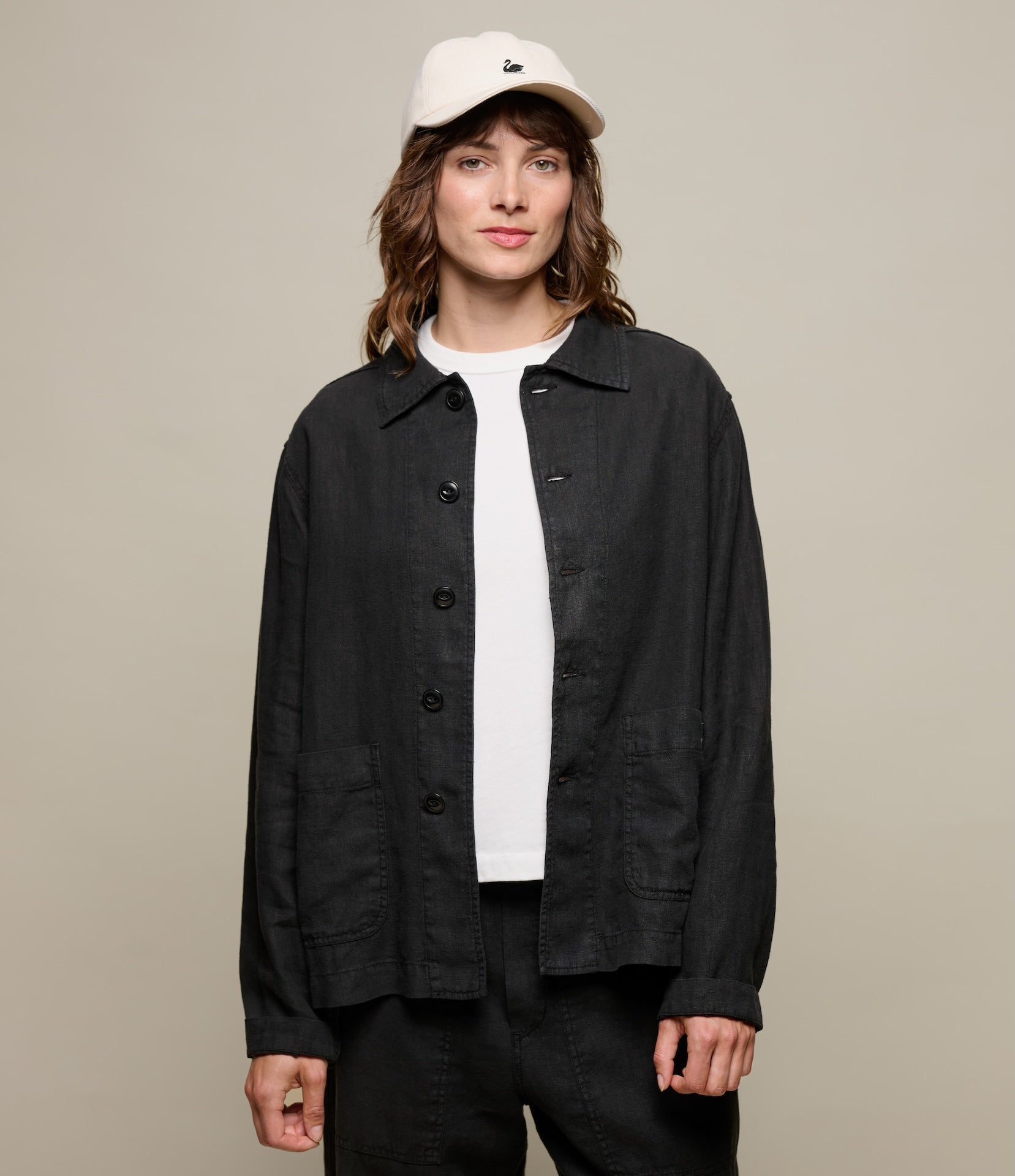 完売品 スリードッツ Linen rayon jacket 黒 S〜M リネン Cropped Worker's Linen Jacket – Merz b. Schwanen
