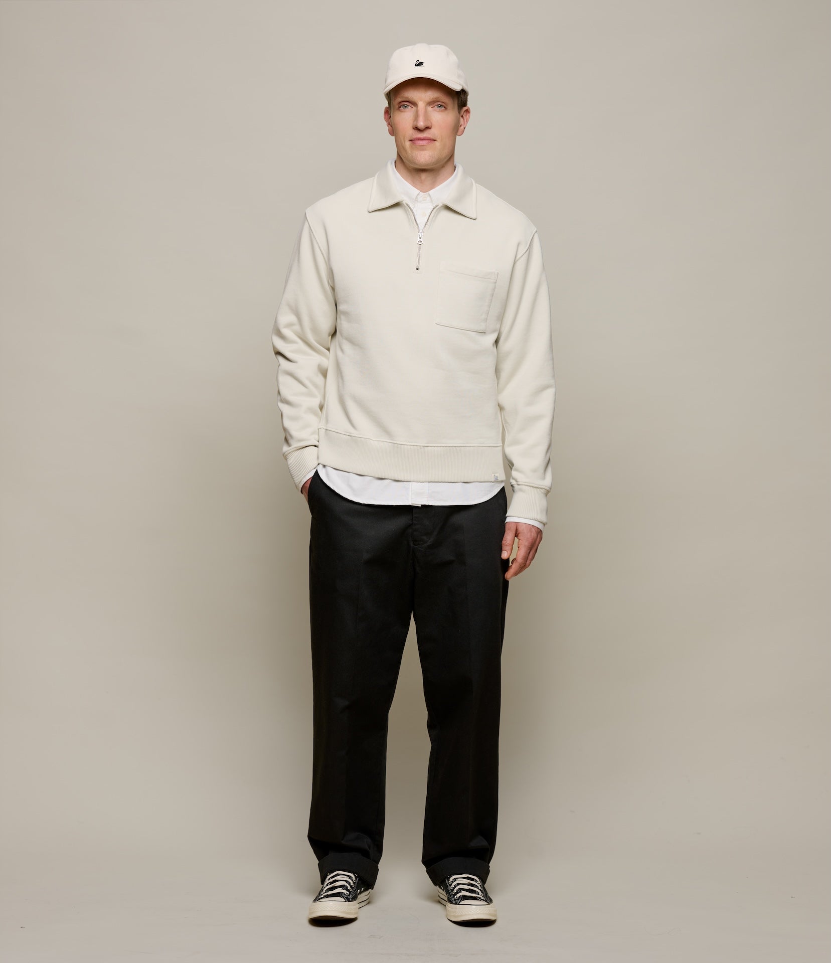 Authentic Fleece Polo Collared Half-Zip Cotton Sweatshirt – Merz b