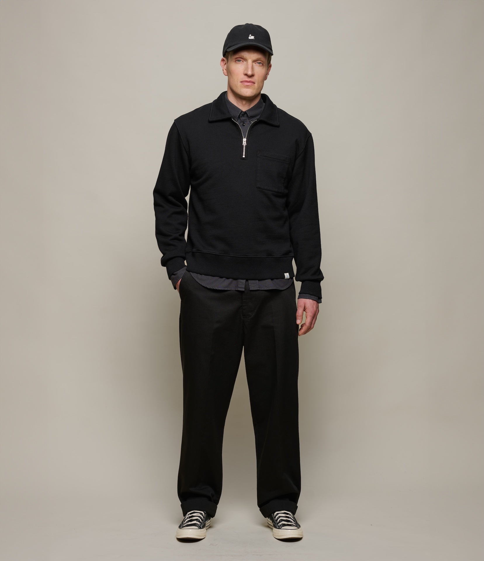 Authentic Fleece Polo Collared Half-Zip Cotton Sweatshirt – Merz b