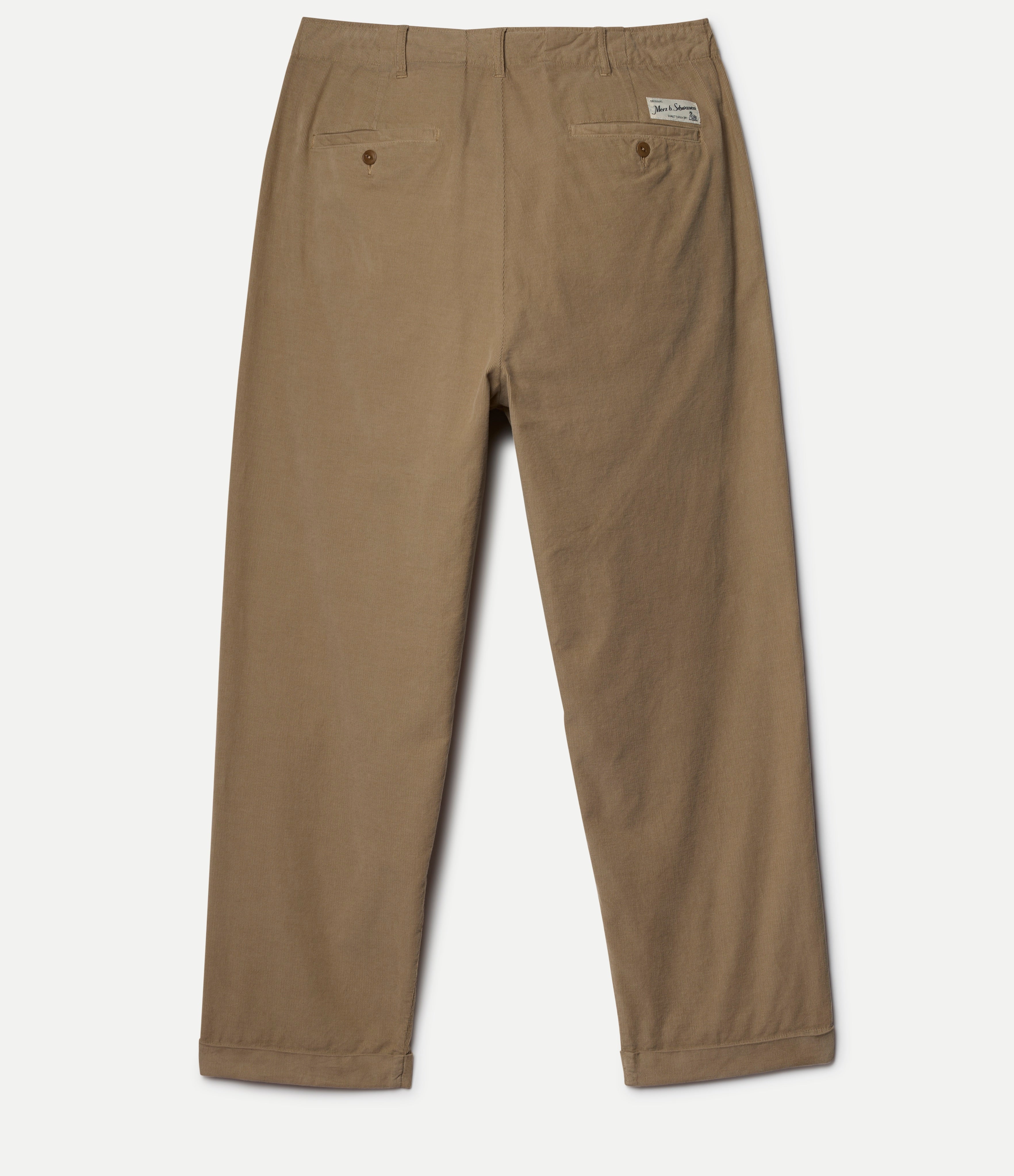 Khaki corduroy pants on a white background