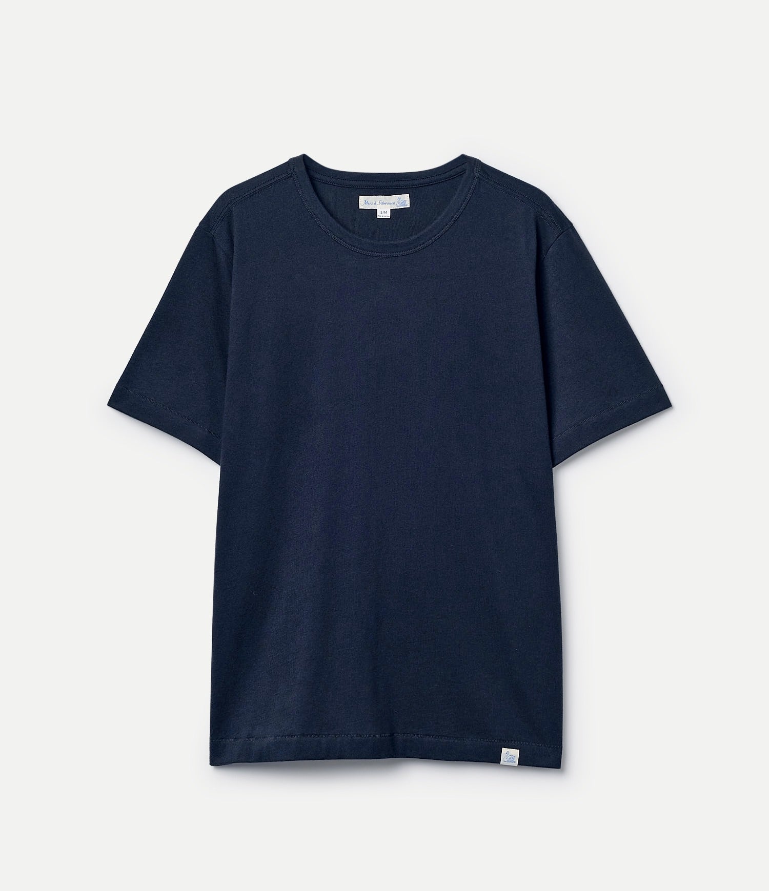 Navy blue pima cotton t-shirt on a light gray background