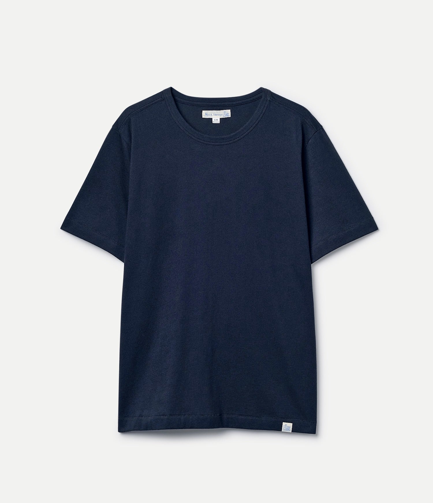 Ink blue pima cotton t-shirt on a light gray background