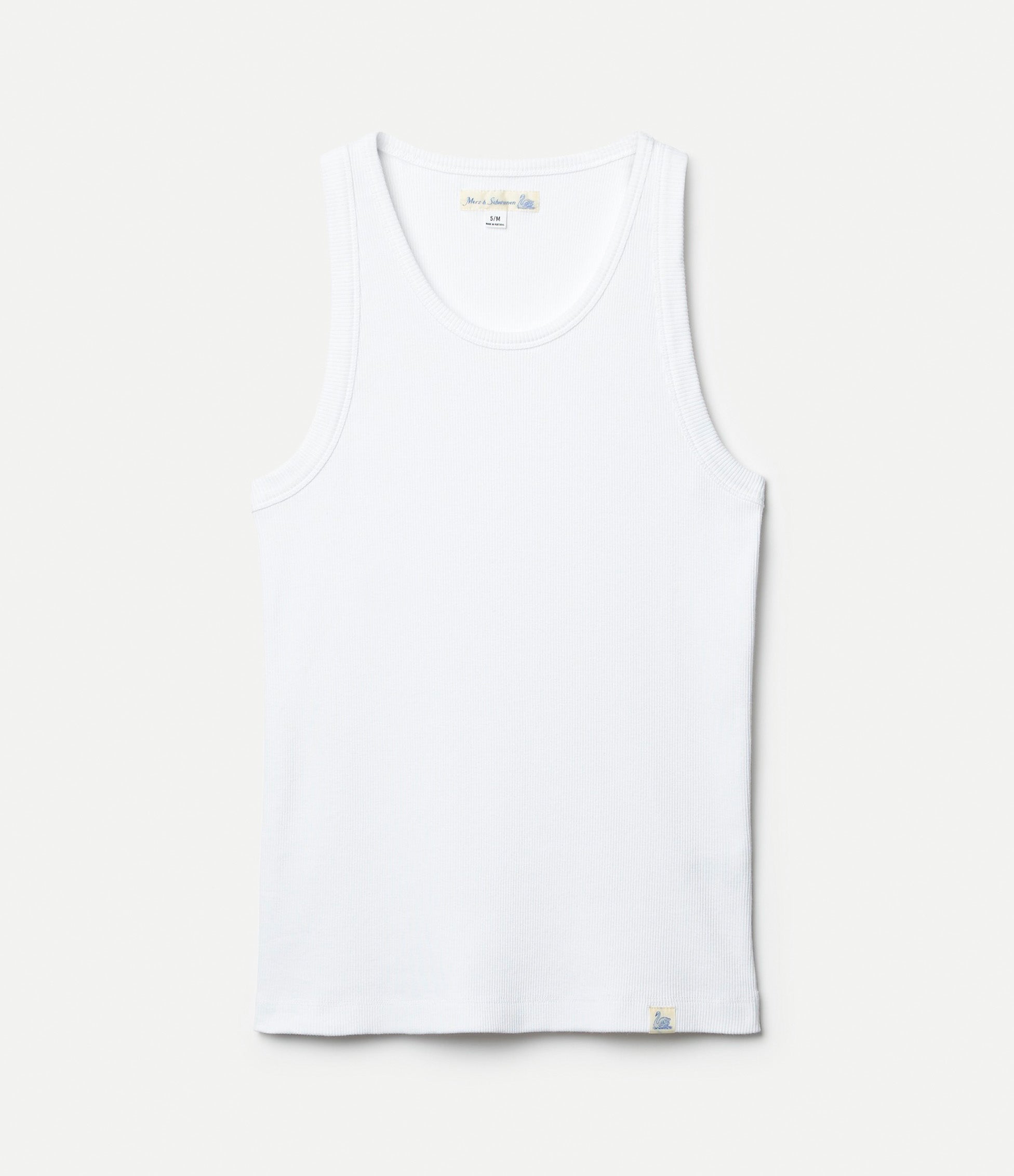 white ribbed cotton tank top against neutral background