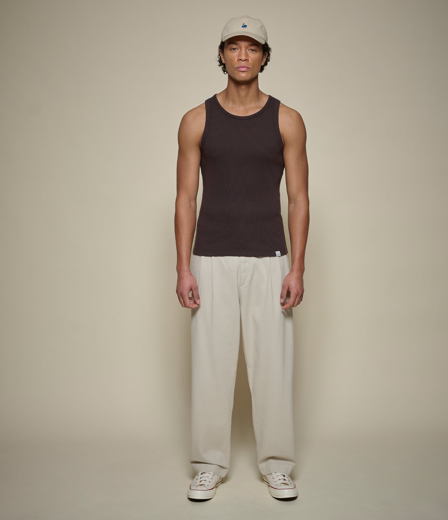 Men's Espresso Ribbed Cotton Tank Top | Merz b. Schwanen