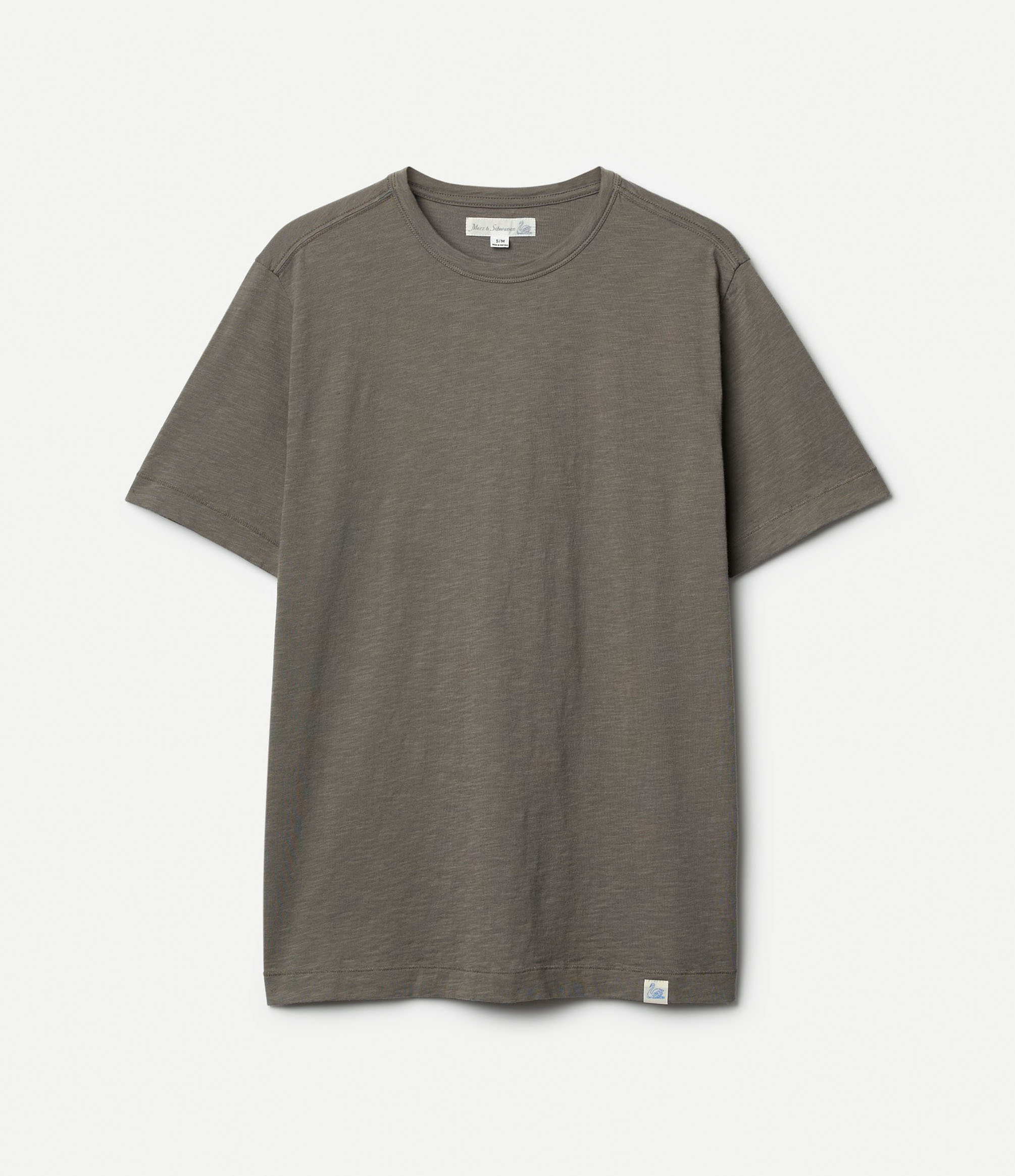 Green short-sleeved crew neck t-shirt against white background