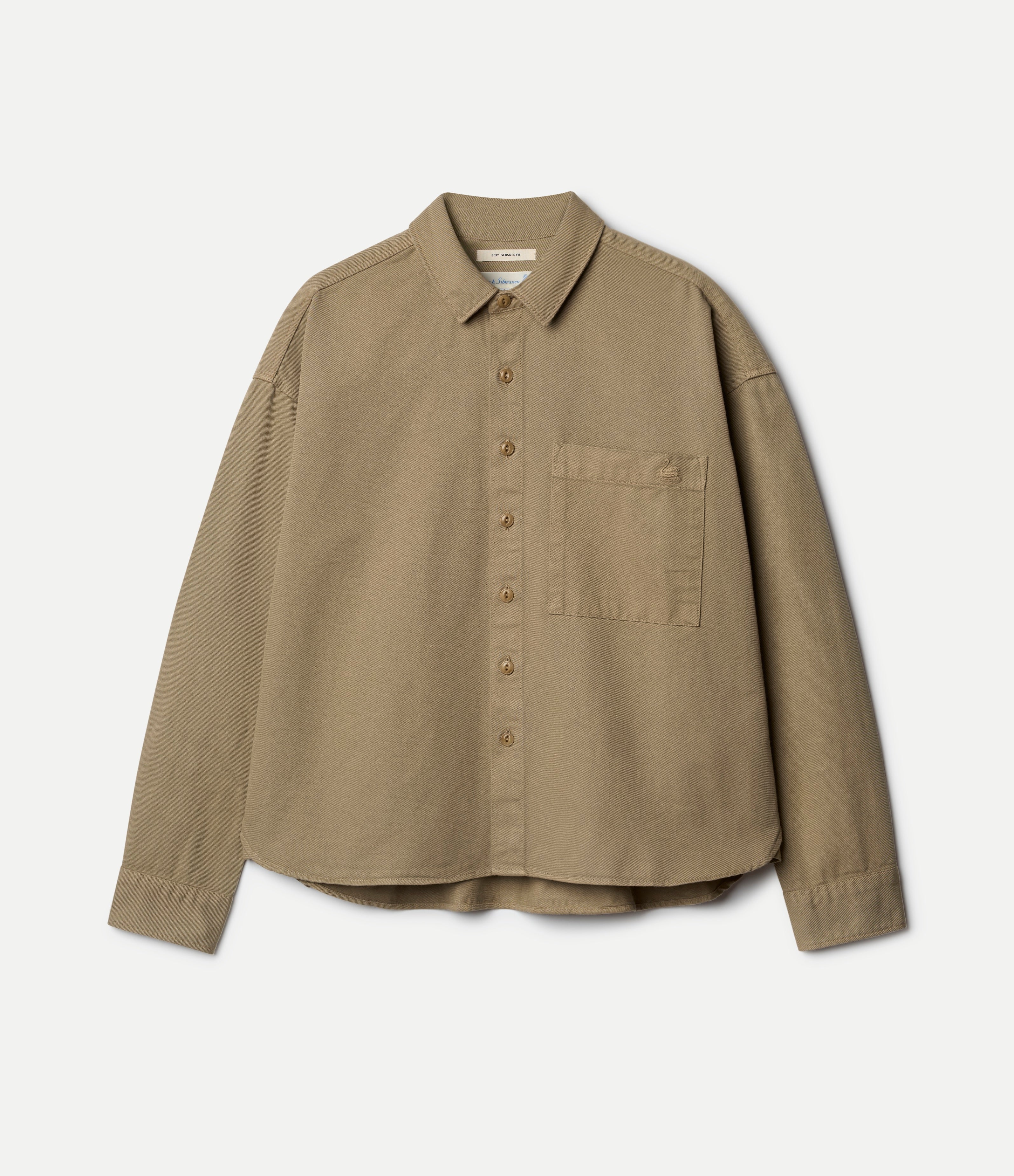 Khaki shirt on a light gray background
