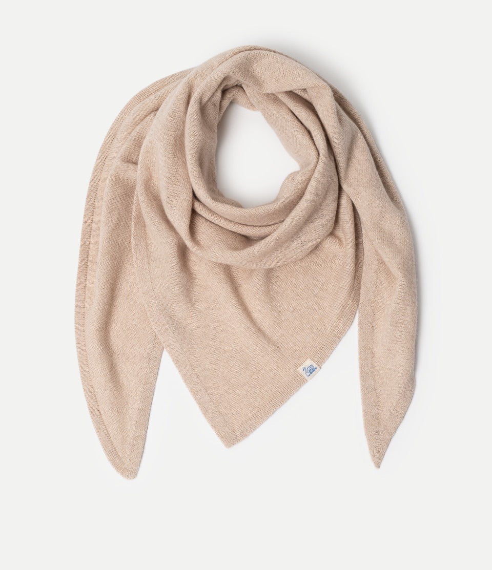 Natural colored Scarf made of merino wool, silk and cashmere against neutral background