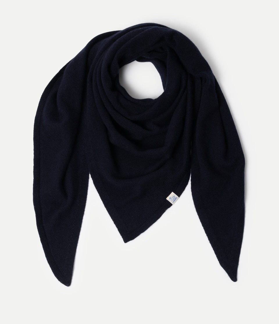 Dark navy Scarf made of merino wool, silk and cashmere against neutral background