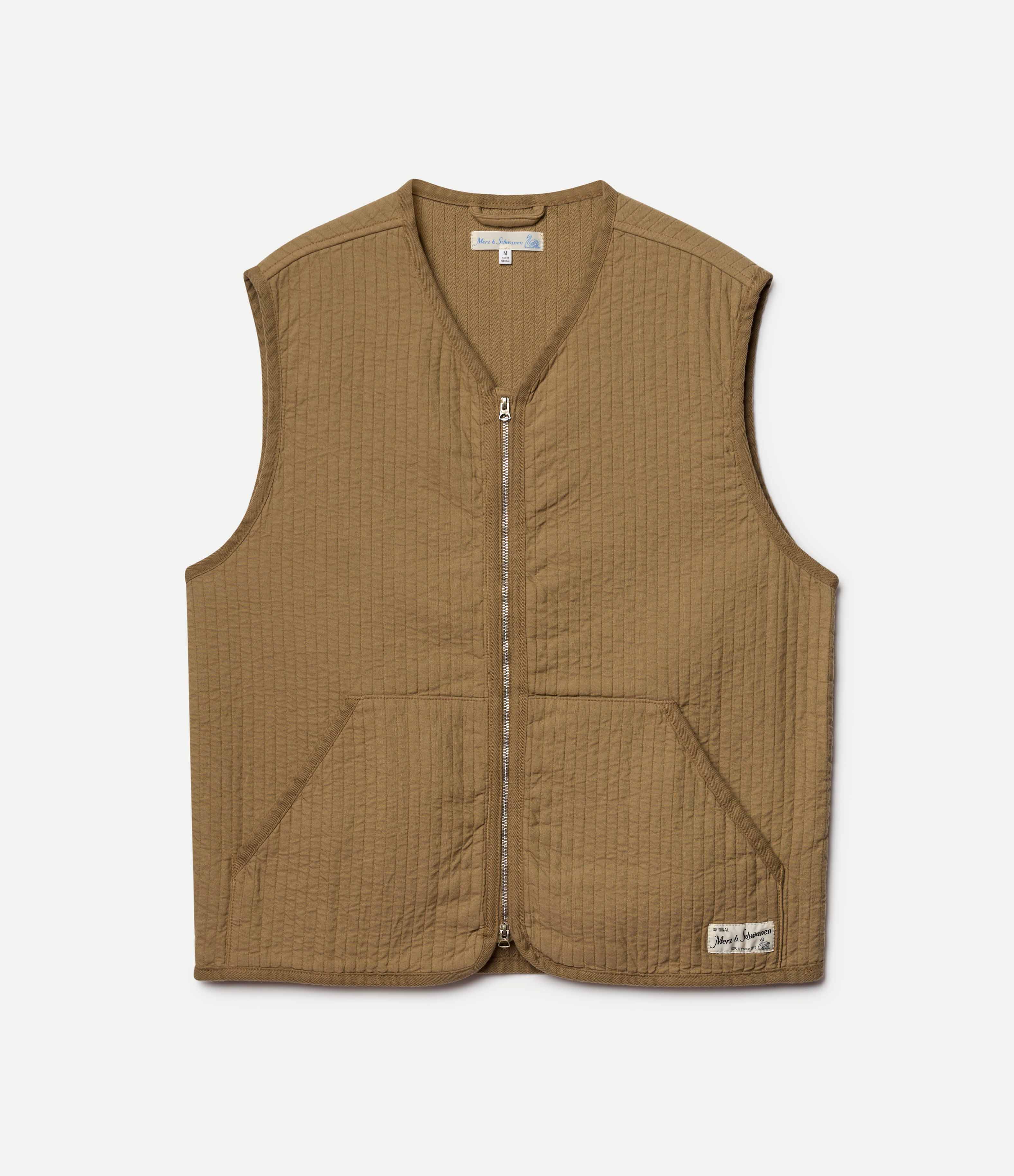 Brown quilted vest on a white background