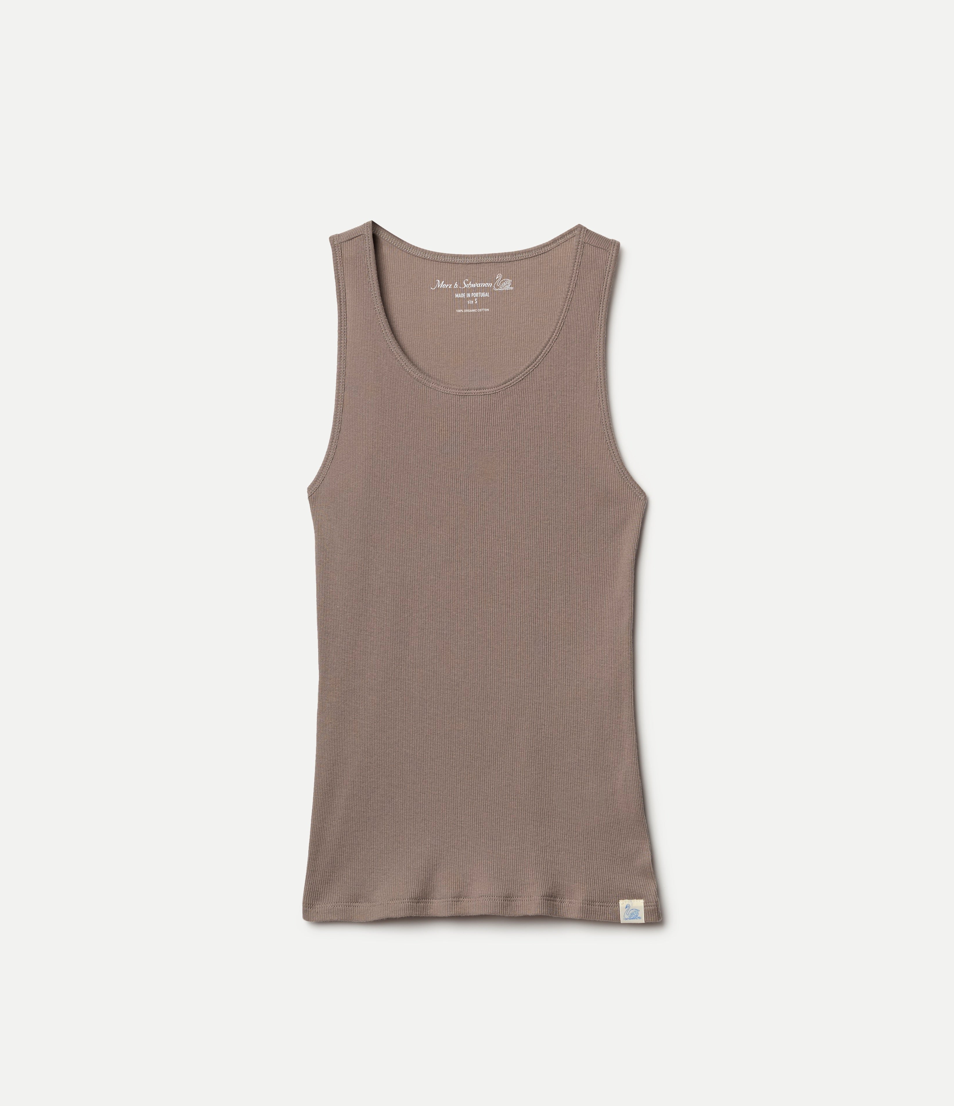 Brown ribbed tank top on a white background