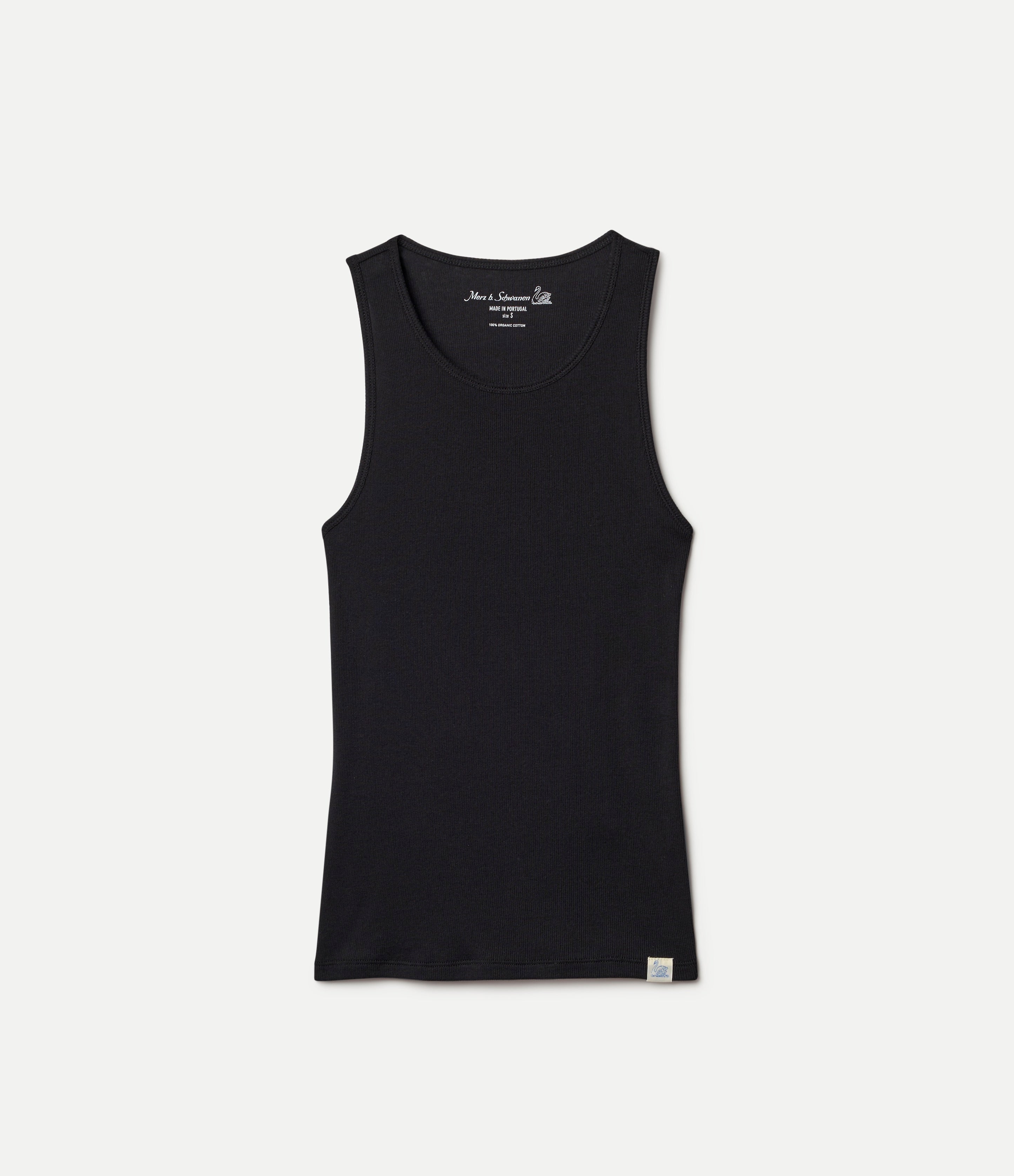 Black ribbed tanktop on a white background