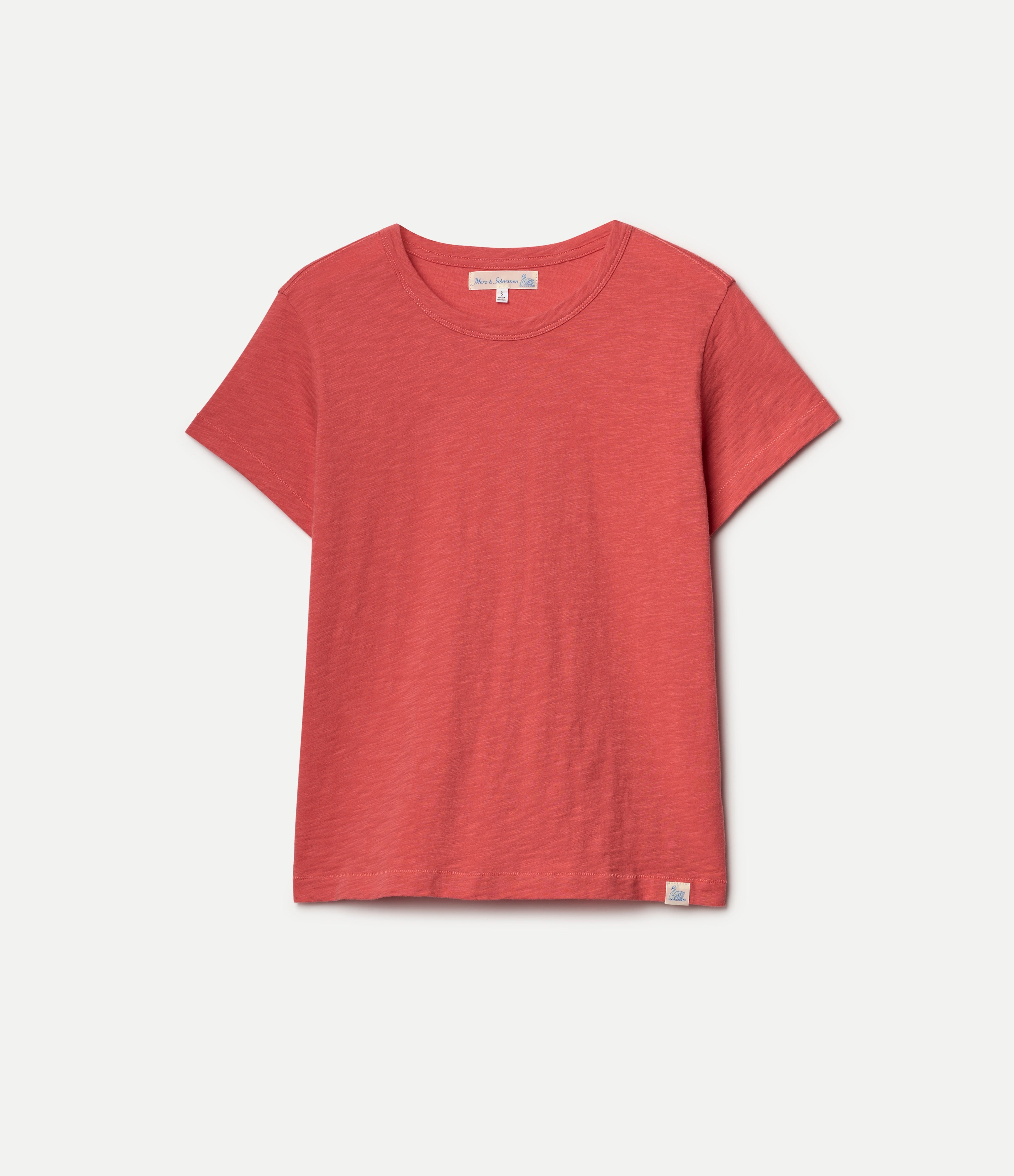 Red pima cotton slub T-shirt on neutral background
