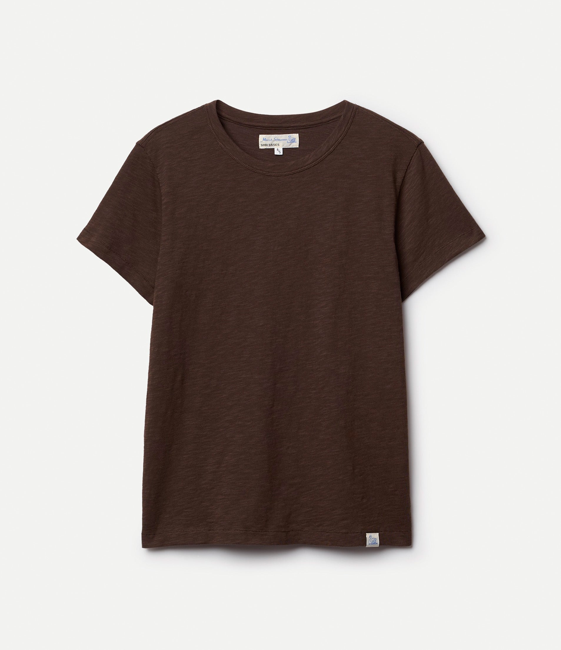 Brown pima cotton slub T-shirt against neutral background
