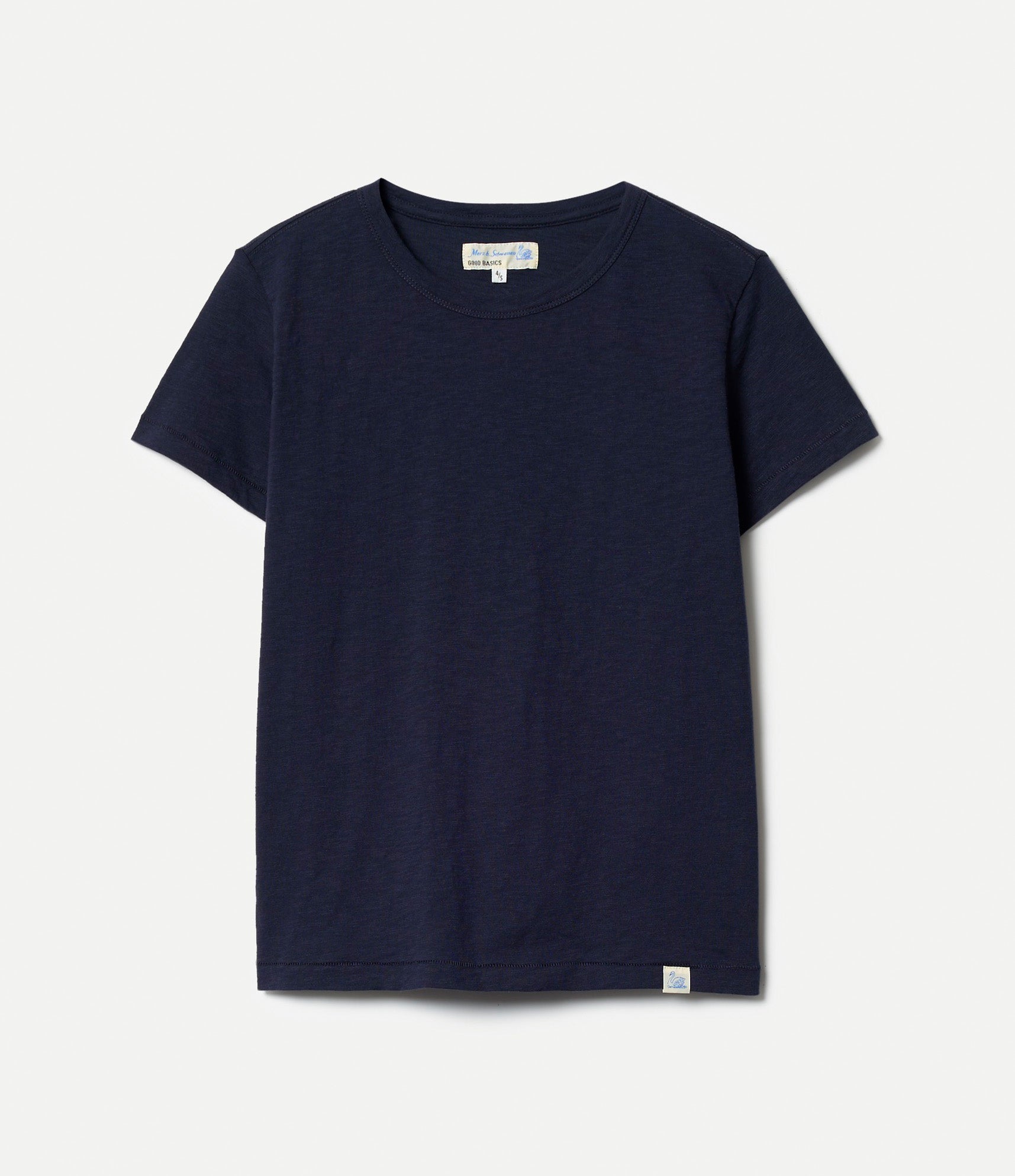 Navy blue t-shirt on a light gray background