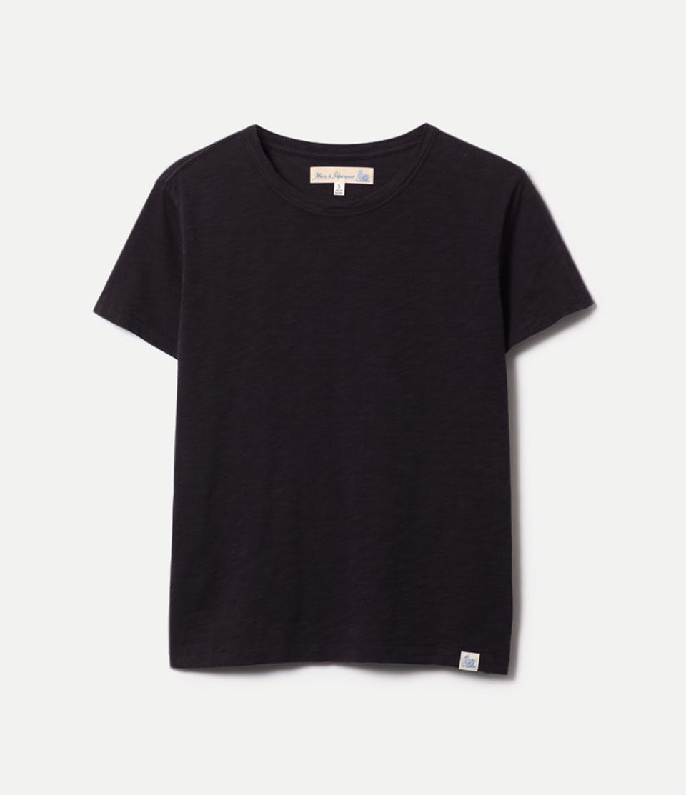 Black pima cotton slub T-shirt against neutral background
